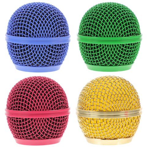 4Pcs Microphone Mesh Grill Replacement: Metal Colored Grille Head Cover Compatible with Shure SM 58 58A Wireless Mic, Foam Pop Filter Parts