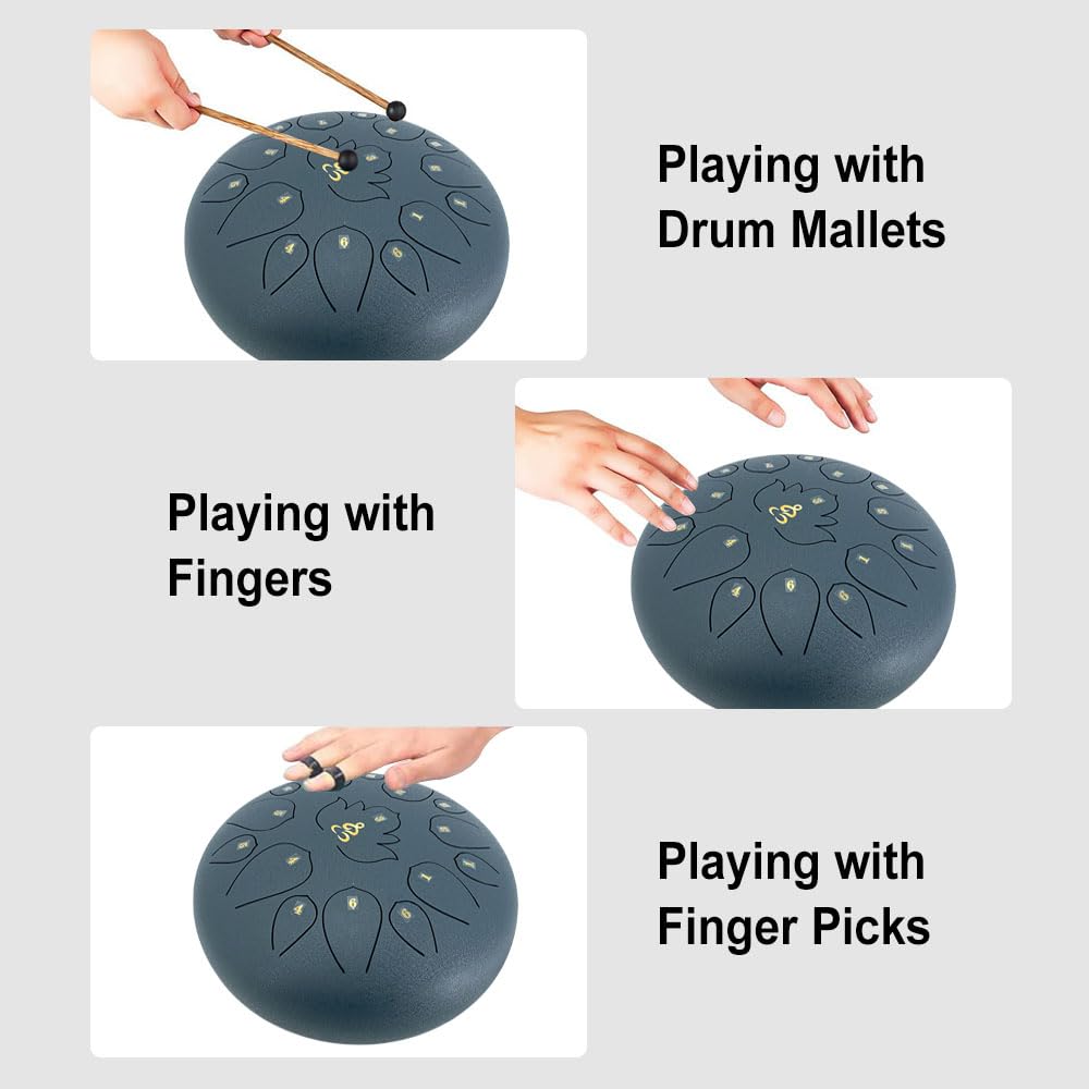 ModouString 13 Inches 15 Notes Steel Tongue Drum,Rain Chime Hand pan with Mallets & Carry Bag Musical Instrument Garden Rain Drum for Adults,Friends