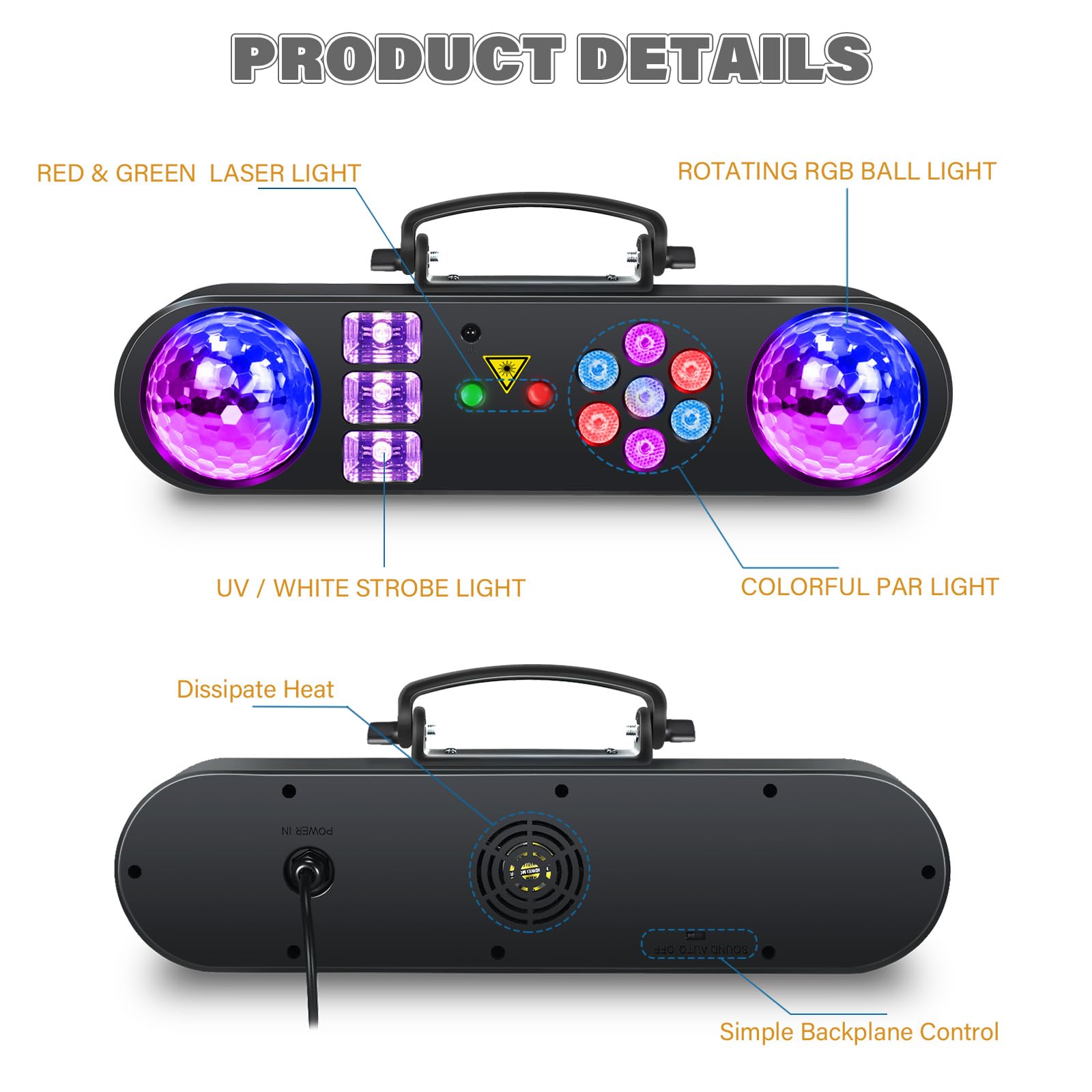 ENDYSHOW DJ Lights with Carry Bag,5IN1 DJ Party Lights with Stand Party Light Disco Light by Remote Control Sound Activated Uplights for Gig Band Wedding Event Show