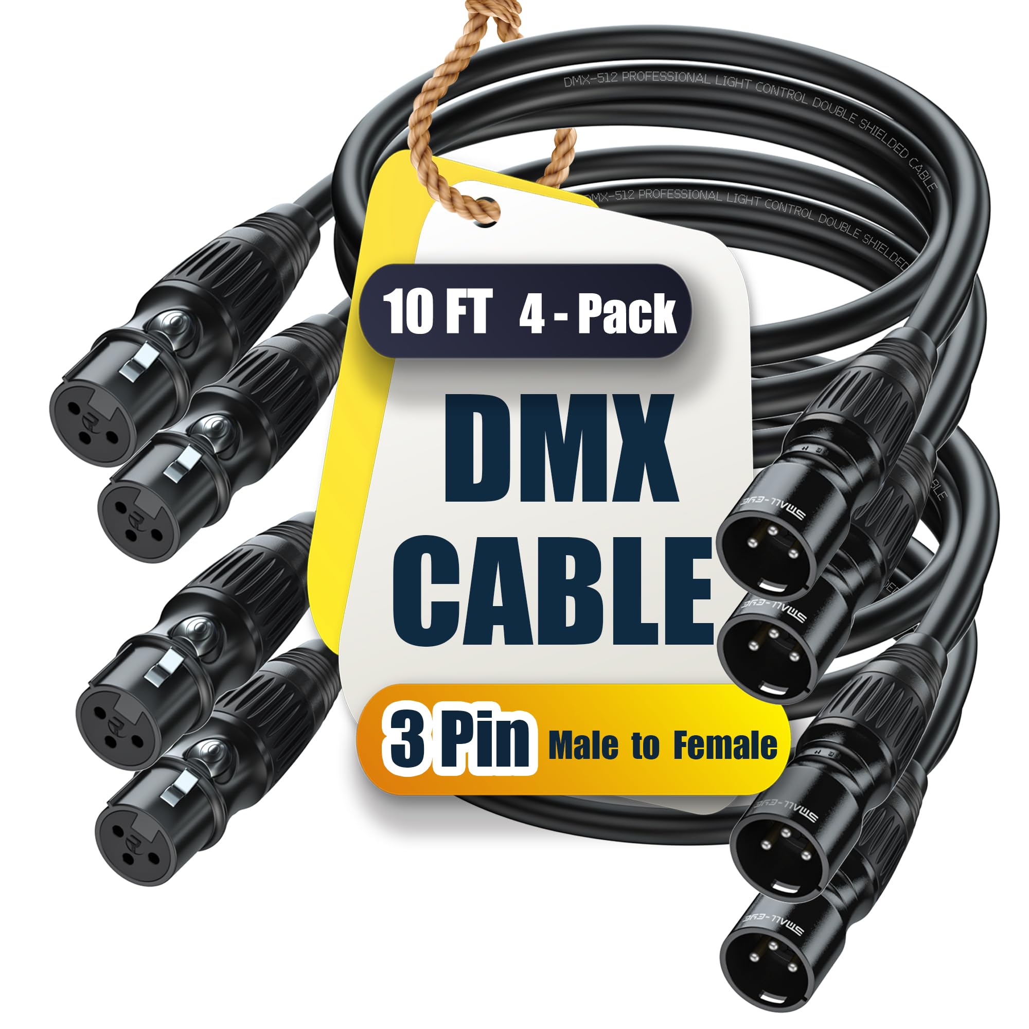 SMALL-EYE 3 Pin DMX Cables 10 ft 4-Pack, Male to Female Lighting Cable