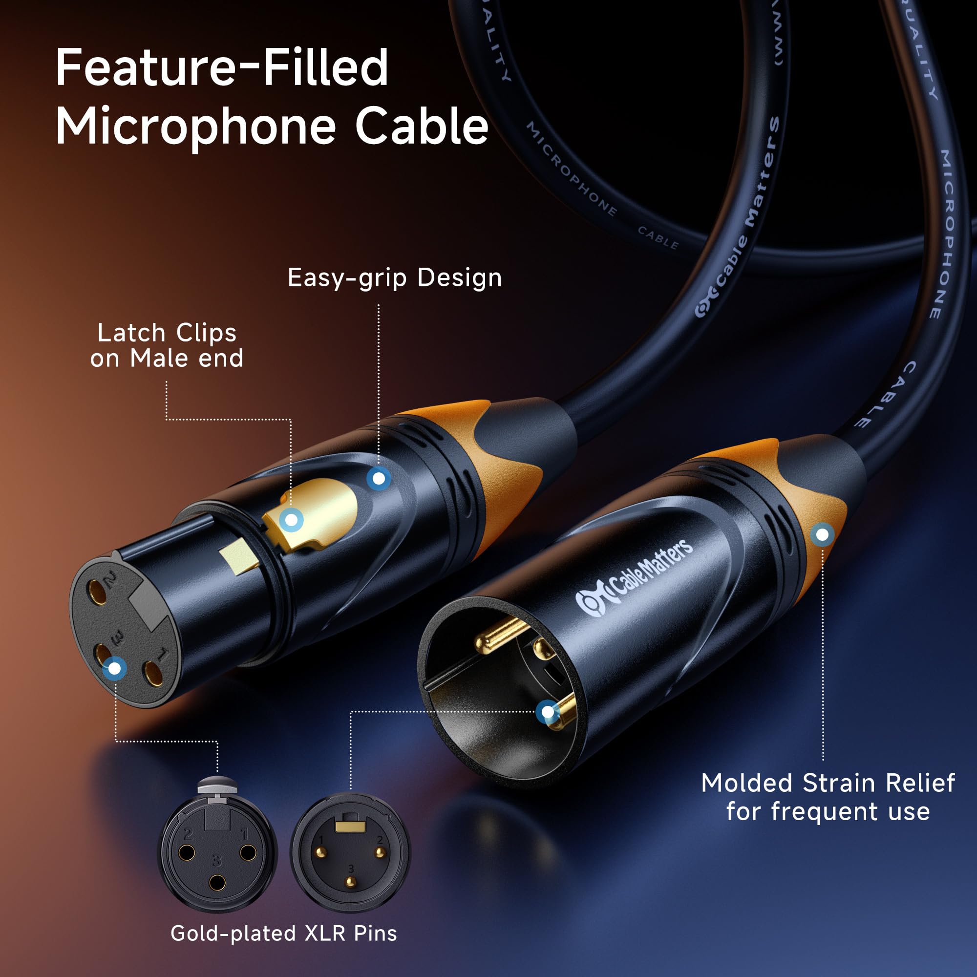 Cable Matters 3-Pack Color-Coded XLR Microphone Cable, 3ft