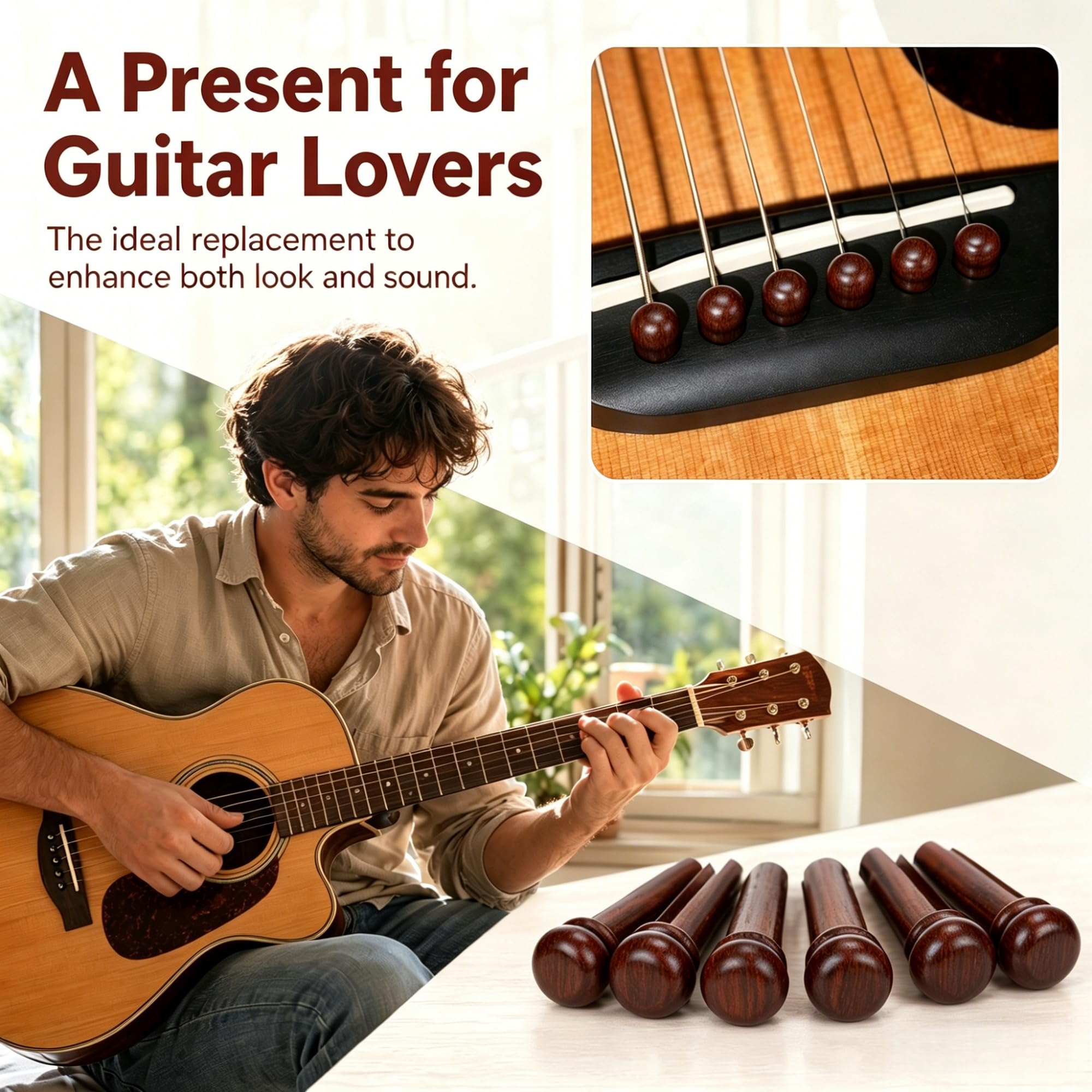 Miwayer Cocobolo Wood Guitar Bridge Pins Replacement Parts Brown for 6 & 12 String Acoustic Guitar (Pure Cocopolo Wood)
