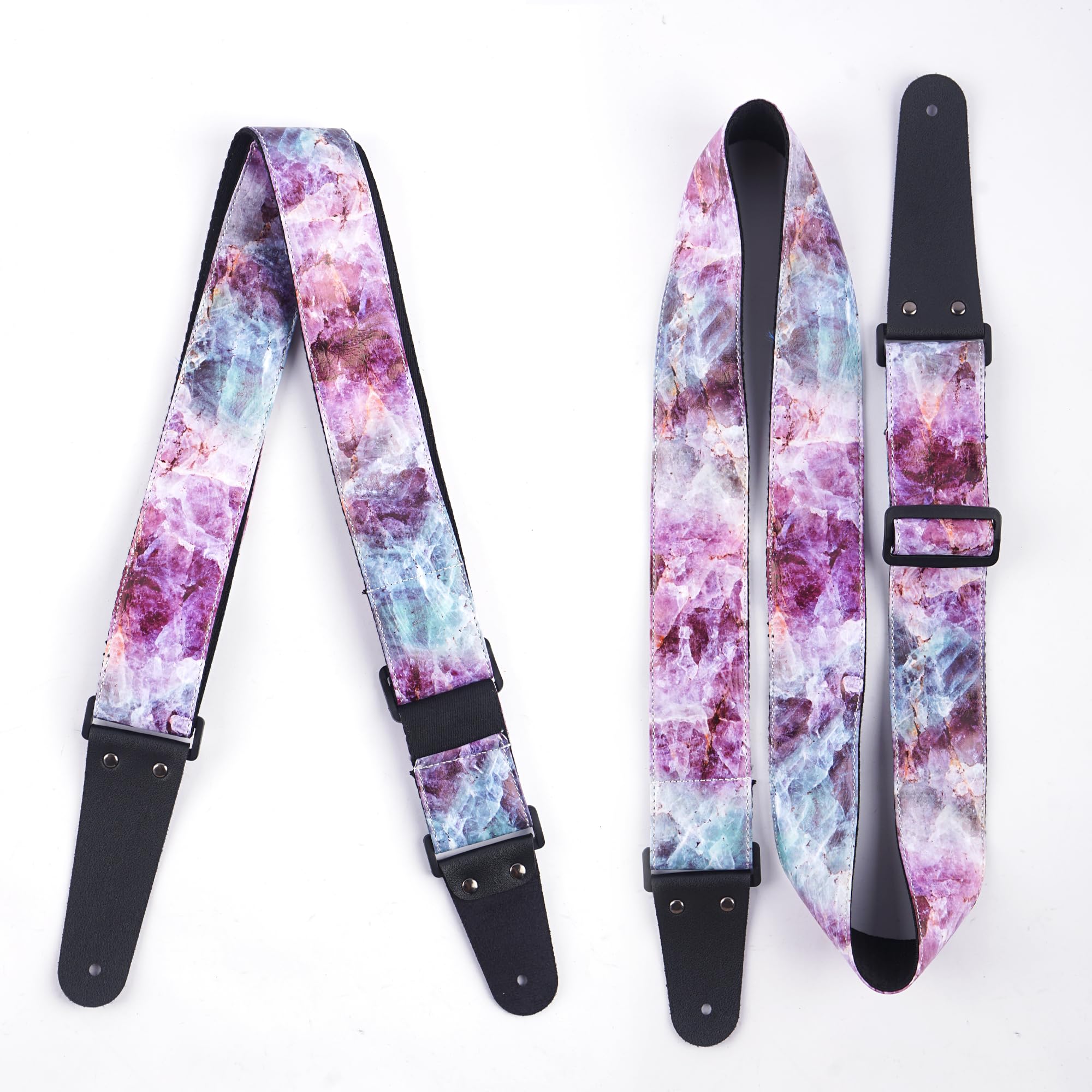 LIZIMANDU Adjustable Guitar Strap Includes 2 Strap Locks & 2 Matching Picks & 1 Picks Holder & 1 leather Strap Button(1-Printed Crystal)