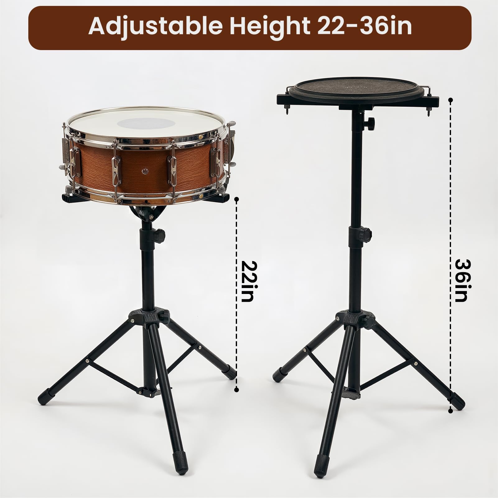 tipatyard Drum Pad Stand, Adjustable Angle Silent Drum Pad Stand,Fit for 10-12 Inch Drum Practice Pad, Height Range 22-36 Inches for Drum Beginners, Black