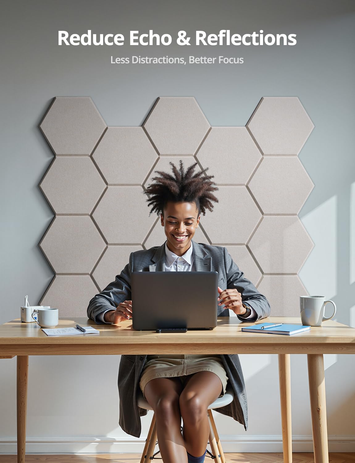 Hexagon Acoustic Wall Panels Self-Adhesive, 12 Pack Sound Absorbing Tiles for Walls & Doors, Decorative Peel & Stick Interior Panel for Studio, Home Office, Gaming Room, 12″x10″x0.4″, Dark Gray