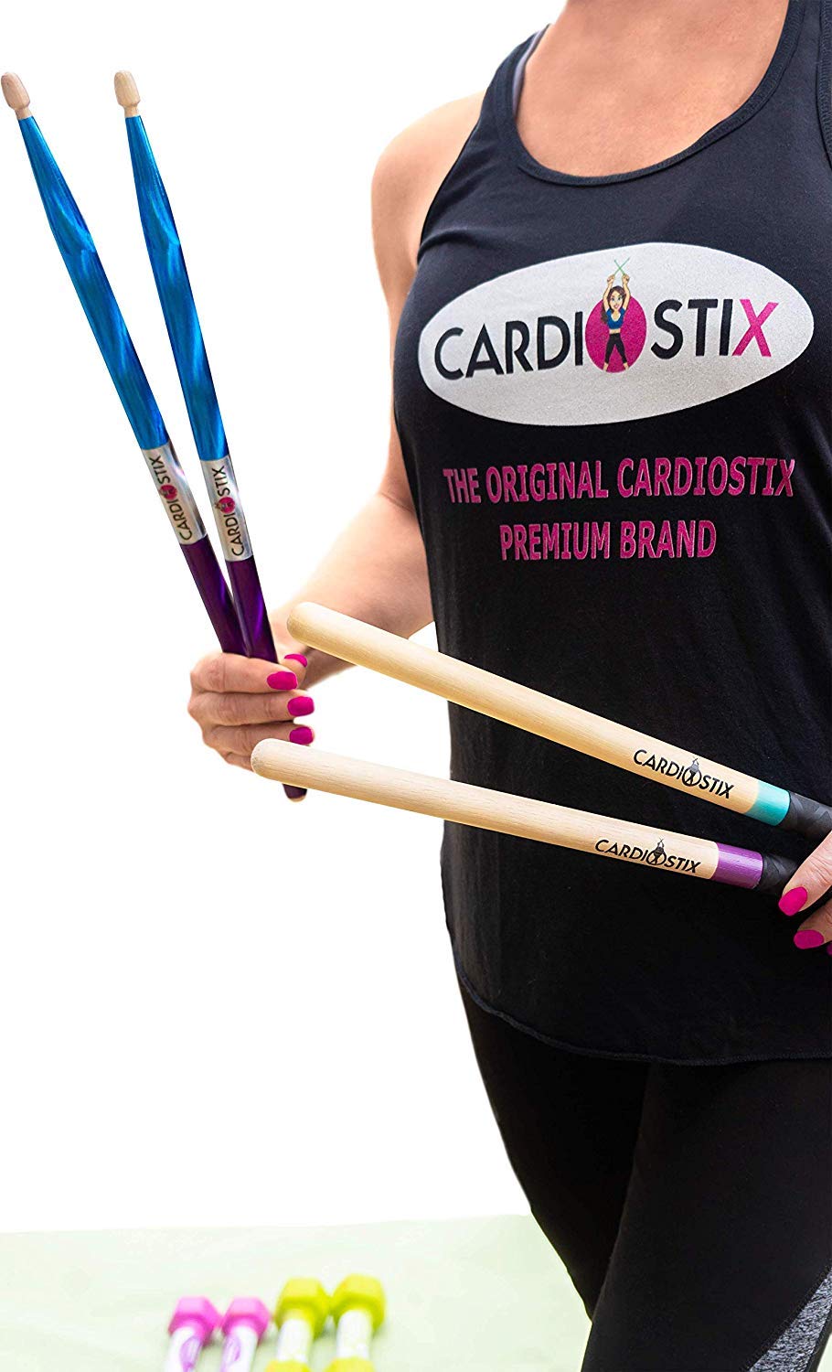 CardioStix Bundle 8oz Highest-Weighted (1 PAIR YOU CHOOSE) Premium American Hickory Wood Cardio Drum Sticks | For Drumming, Fitness, Aerobic Class, Exercises