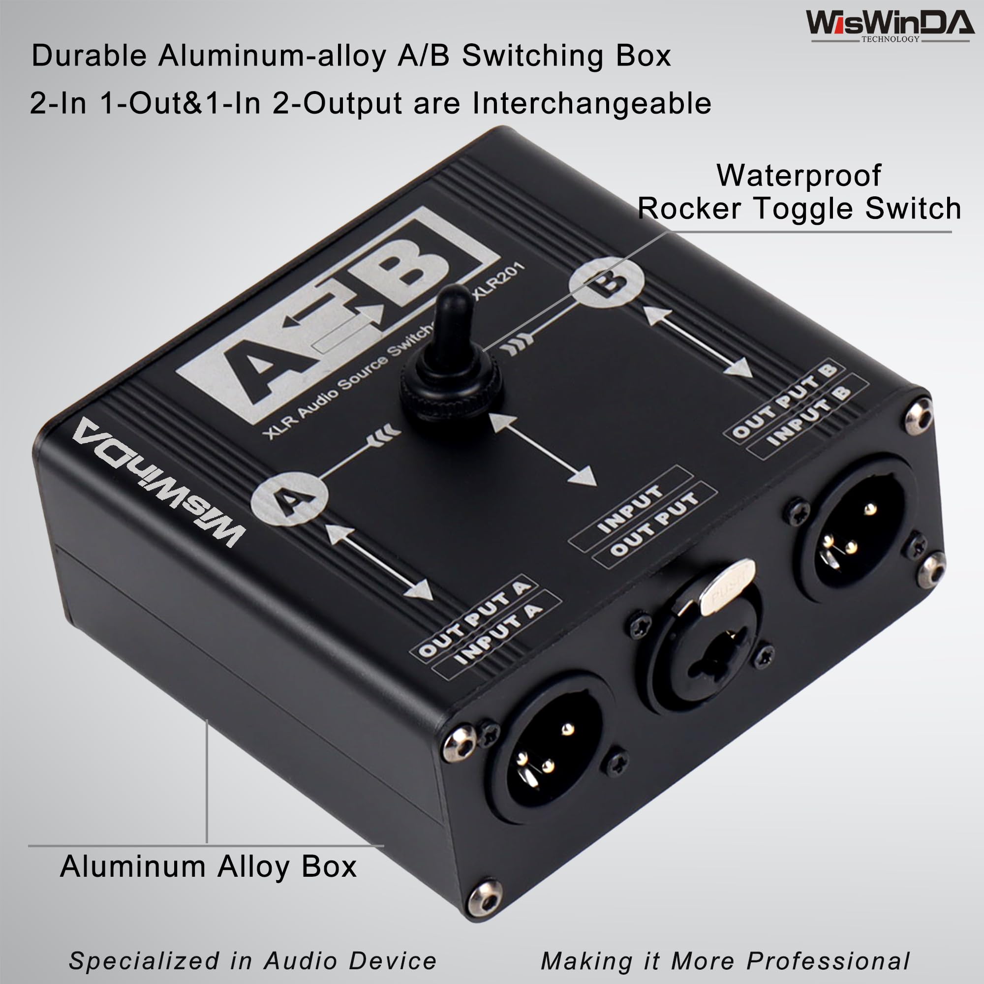 WisWinDa Pro XLR Passive A/B Switch Box Reversible Operation Design Balanced Audio Converter 2 Channel HiFi Stereo Audio Selector No Loss Switching Aluminum Shell (XLR A/B Swtich Box (F-2M))