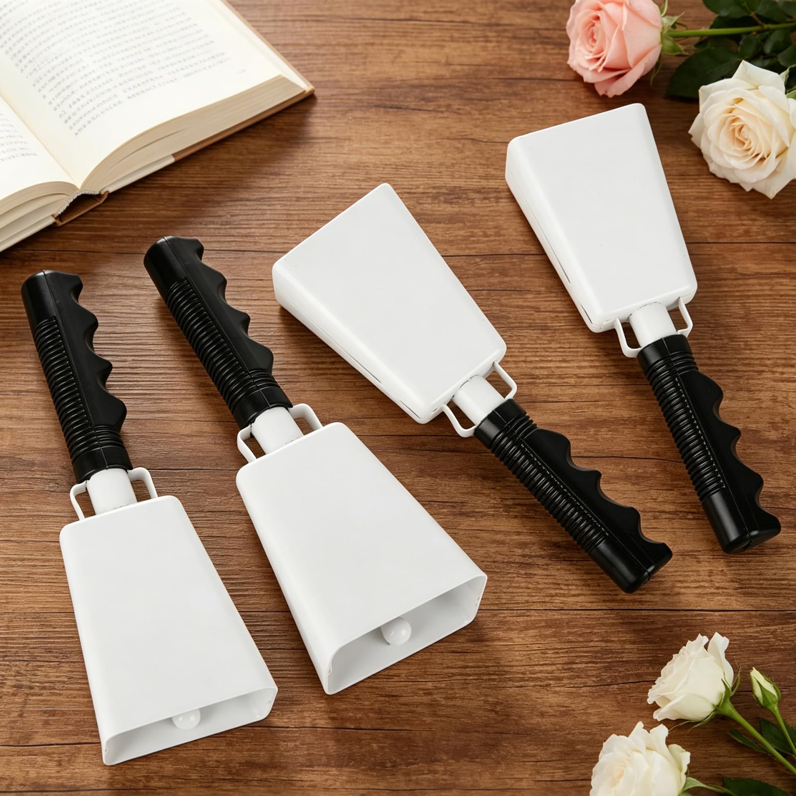 CertBuy 9 Inch Cowbell, 6 Pack White Steel Cowbells with Handle, Loud Handheld Noise Makers for Football Games, Sporting Events, Cheering & Percussion Instruments