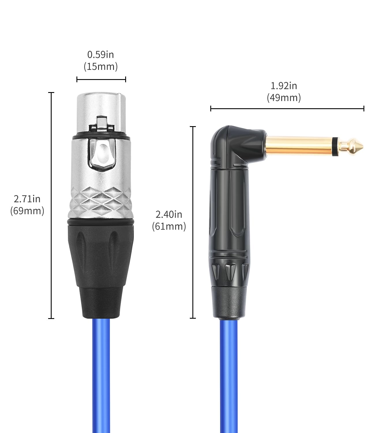 HUALEU 2Pack XLR Female to 1/4 TS Right Angle,6.35mm Mono 1/4 TS Right Angle to 3Pin XLR Female Audio Cable,20AWG 6N OFC+Silver Plated HI-END Audio Cable-6Feet