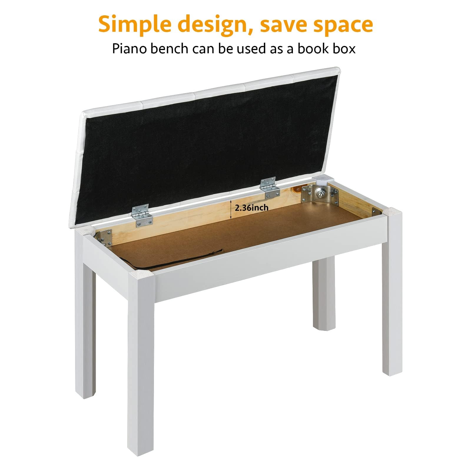ZHRUNS Duet Piano Bench Wooden Keyboard Bench with Storage Compartment, 29” White Piano Chair Seat with Padded Cushion