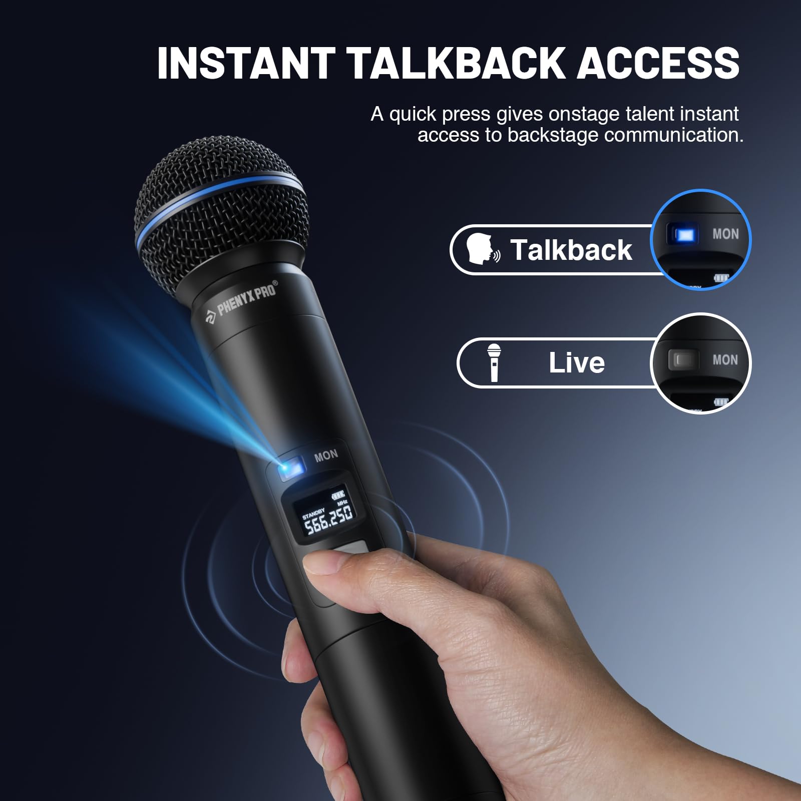 Phenyx Pro UHF Dual Auto Scan Talkback Smart Wireless Mic System PTI-2