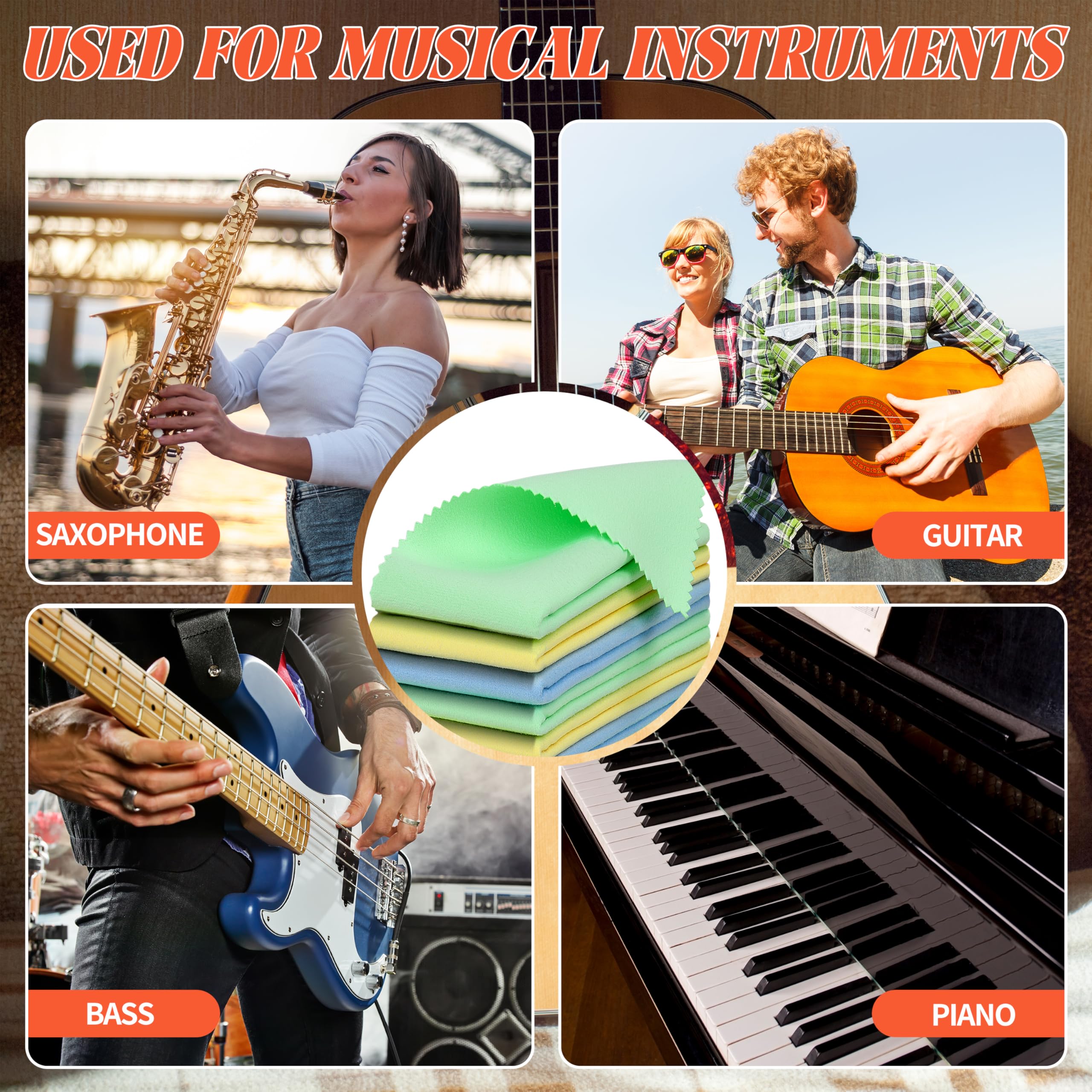 9 Pack Guitar Cloths, 12″x12″ Microfiber Flute Suede Cleaning Cloth for Musical Instruments Plush Polishing Cloths for Guitar Violin Piano Clarinet Trumpet Sax Universal