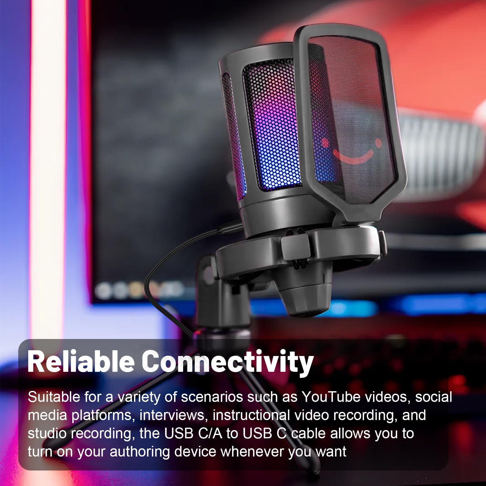 USB A/C to Type C Microphone Cable Cord Compatible with Fifine AmpliGame A6V/ A6T/ AM8/ K688/ A8, HyperX SoloCast, QuadCast 2/S/2 S, Logitech G Yeti GX, TONOR TC30, Elgato Wave 3, Wave Neo Mic (10FT)