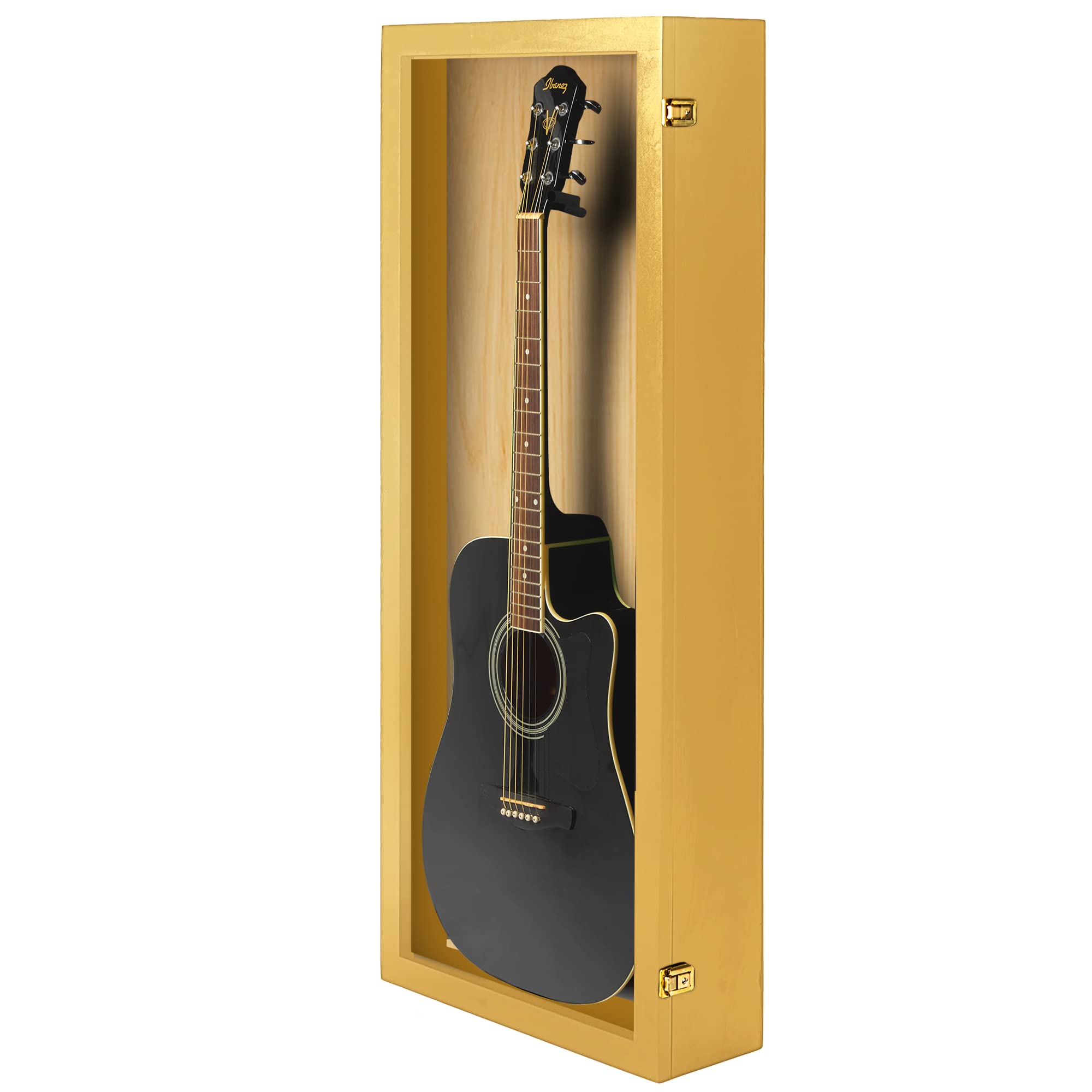 PENNZONI Acoustic Guitar Display Case – Acrylic Acoustic Guitar Case – Guitar Display Case Wall Mount Made from Hardwood Frame & Clear Acrylic – Golden Oak w/No Felt