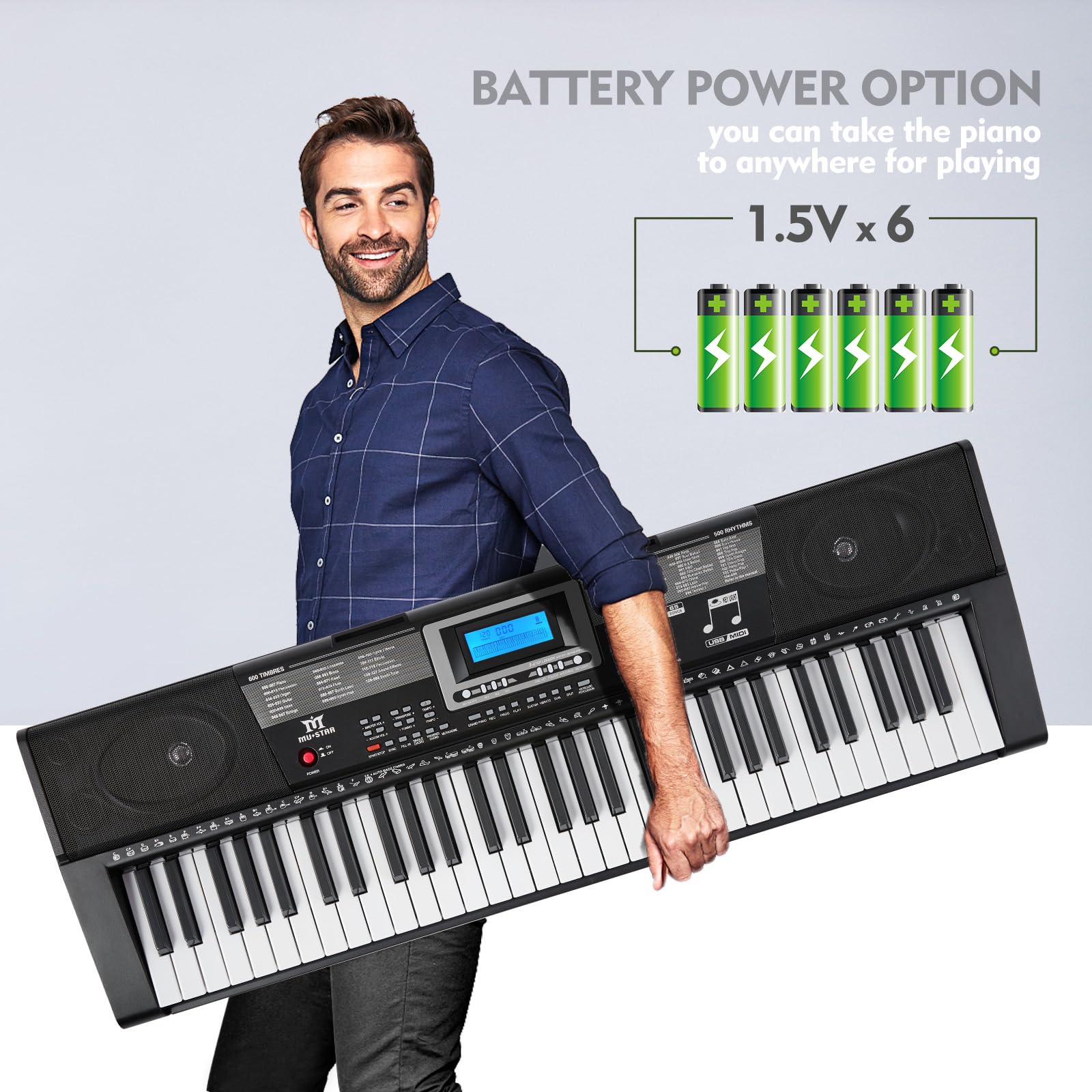 MUSTAR Piano Keyboard, 61 Key Keyboard Piano with Lighted Up Keys, Electric Piano Portable Piano Keyboard for Beginners with Stand, Sustain Pedal, Headphones, Microphone