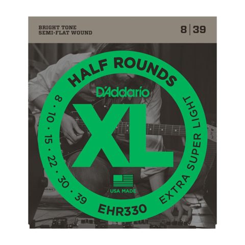 D’Addario Guitar Strings – XL Half Rounds Electric Guitar Strings – Semi-Flat Wound – Bright Tone, Smooth Feel, Reduced Finger Noise – EHR330 – Extra-Super Light, 8-39