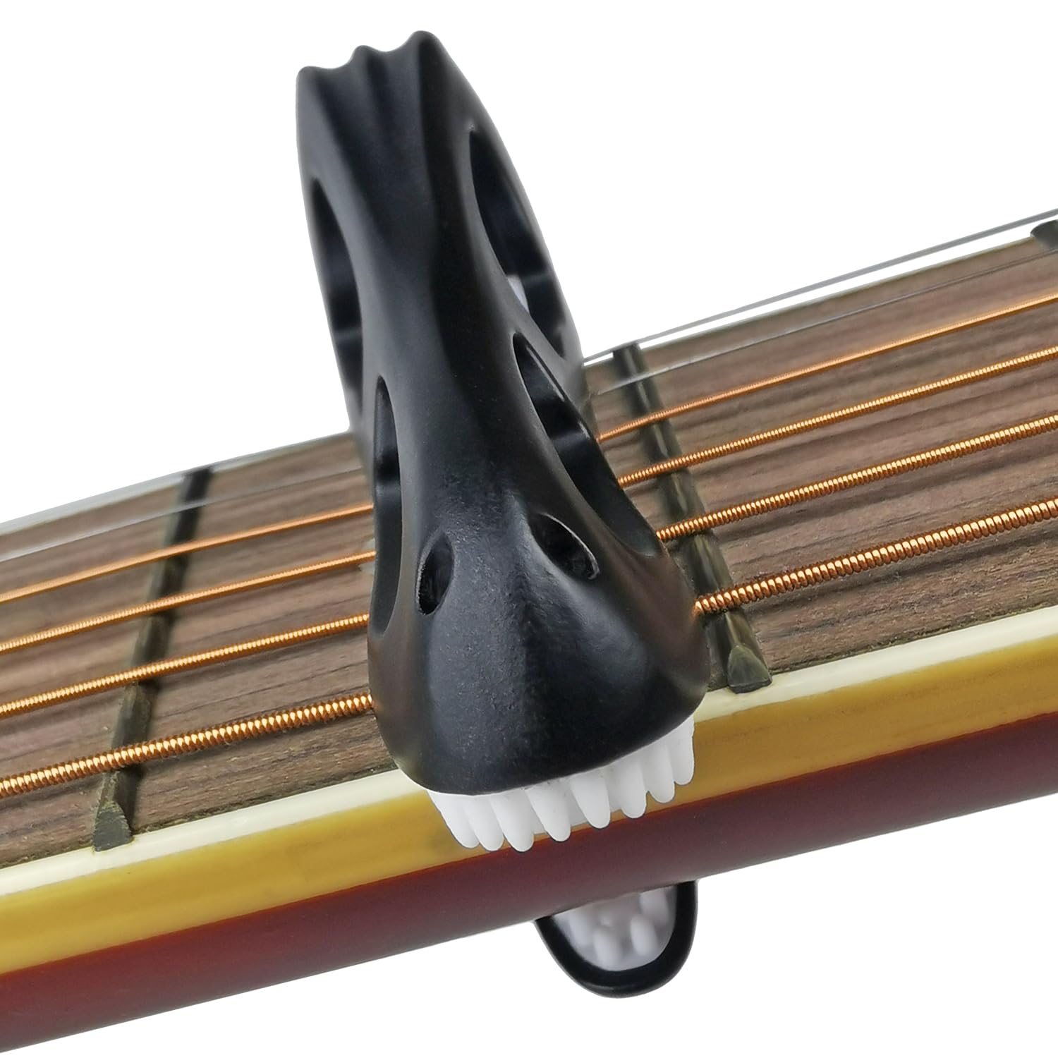Prehistoric T-Rex Guitar Capo – Dinosaur Skull Design with Silicone Teeth, Zinc Alloy Adjustable Clamp for Acoustic/Electric Guitar, Bass, Ukulele & Banjo (Black)