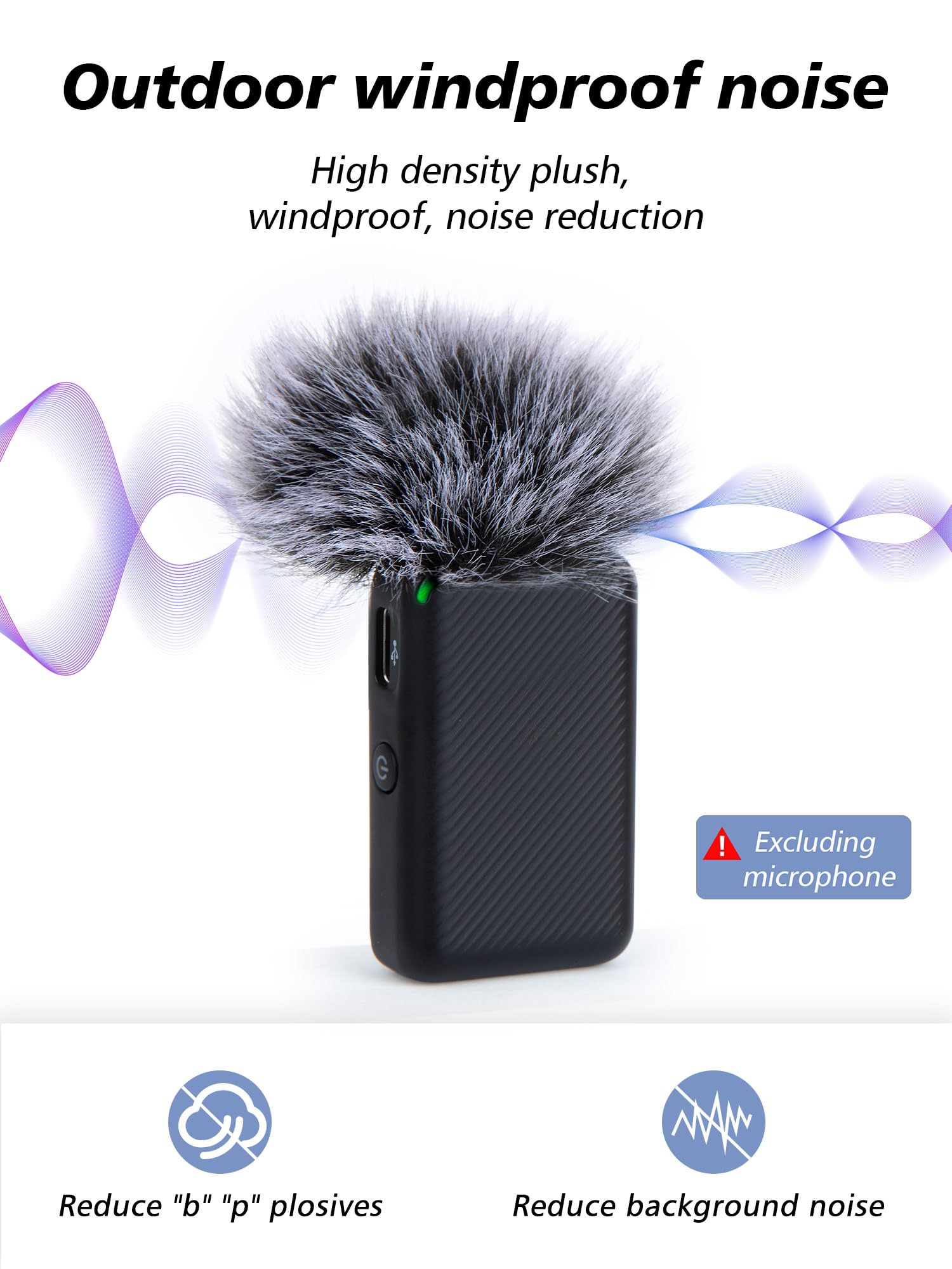 SUNMON DJI Mic Windscreen Furry Foam – DJI Wireless Mic Outdoor Microphone Cover Muff Pop Filter Noise Reduction, Mic Covers for DJI Microphone Wireless(4 PC)