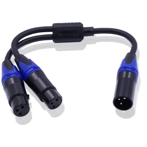 Poyiccot XLR Splitter Cable 1 Male to 2 Female, 3 Pin XLR Splitter Balanced Microphone Cable Combiner Y Cord, 1 Male to 2 Female Audio Microphone Adapter for Stero Mic, Audio Track, 11.8inch