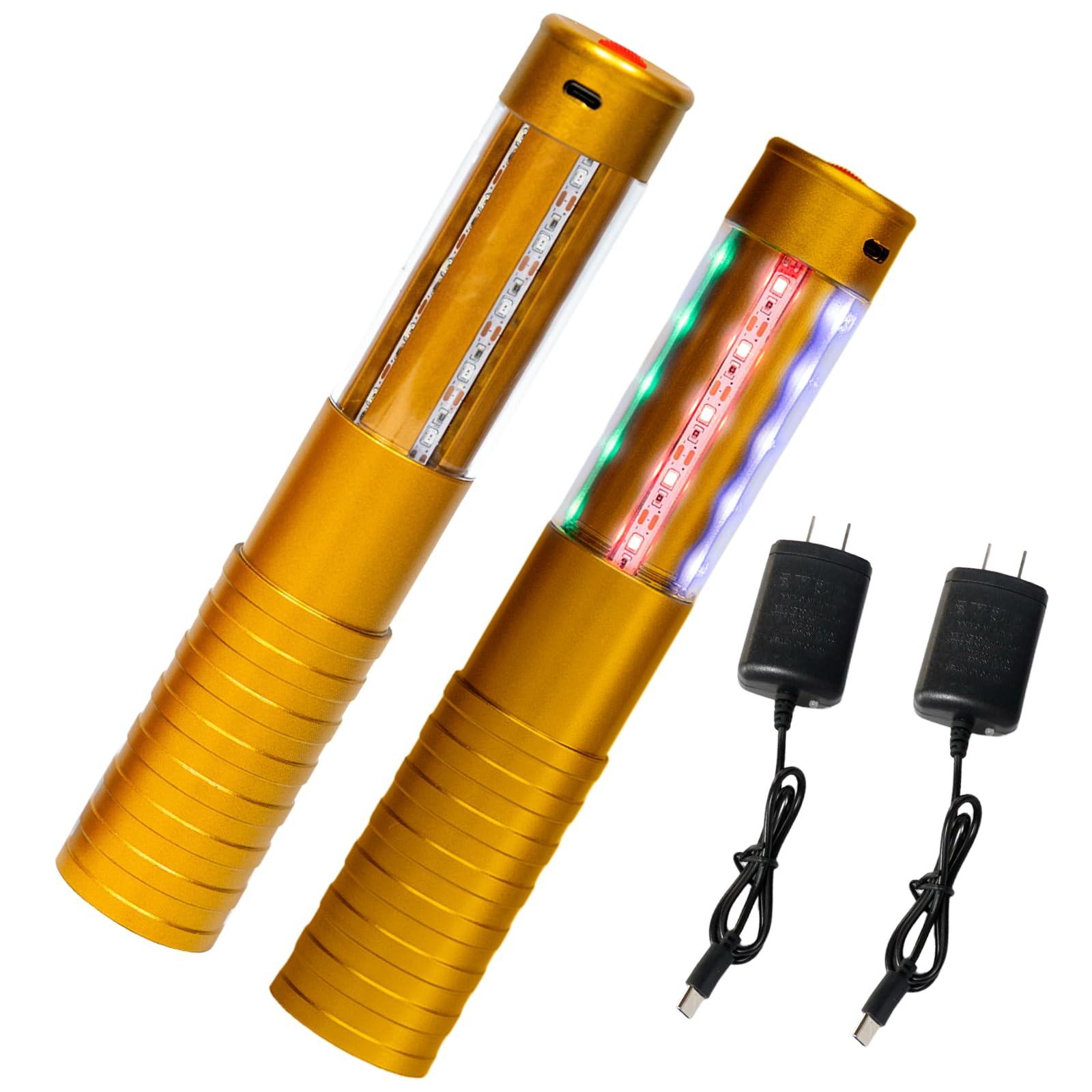 Strobe Bottle Girl Lights LED Bottle Service Lights Baton Reusable Rechargeable Service LED Champagne 2 Pcs for Bar Club Birthday Weddings Parties (Gold PC-Abs Colored Light 2Pcs)