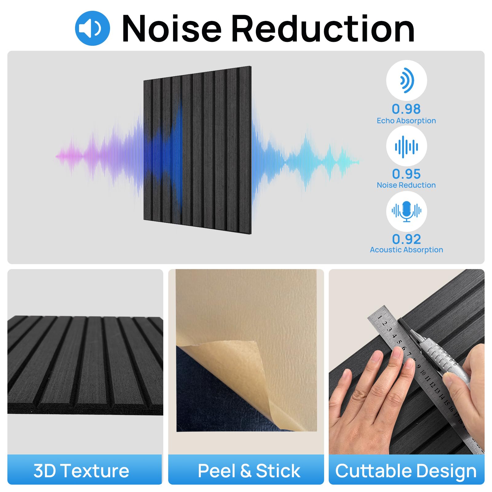 WalDecoo Black Acoustic Panels, 12 Pack Self-Adhesive Sound Absorbing Tiles