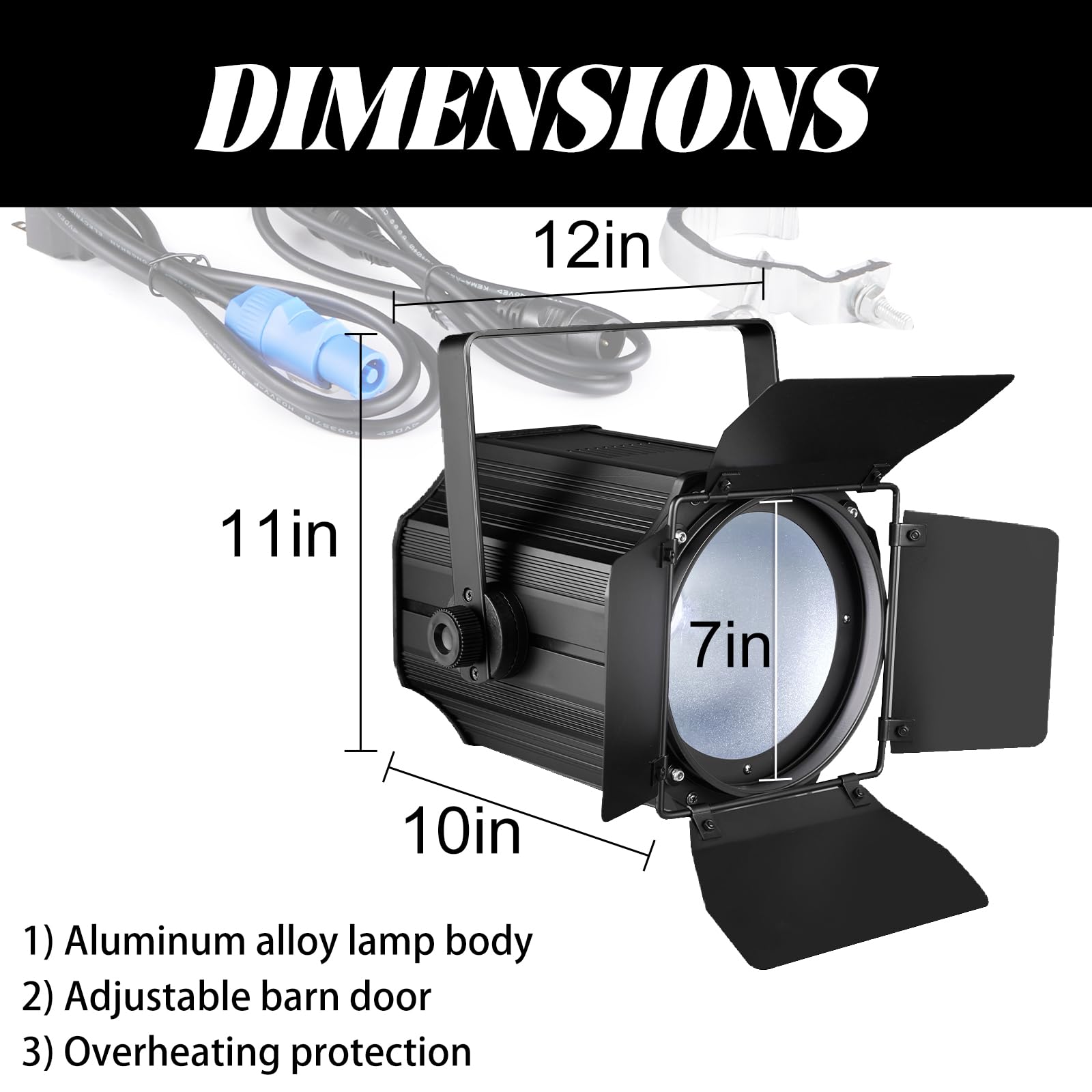 DJXFLI COB Stage Lights with Barn Doors, COB Par Light 200W LED 3500~7500K Warm White & White, DMX512 Master-Slave Sound DJ Lighting Spotlight Fresnel for Church Concert Wedding