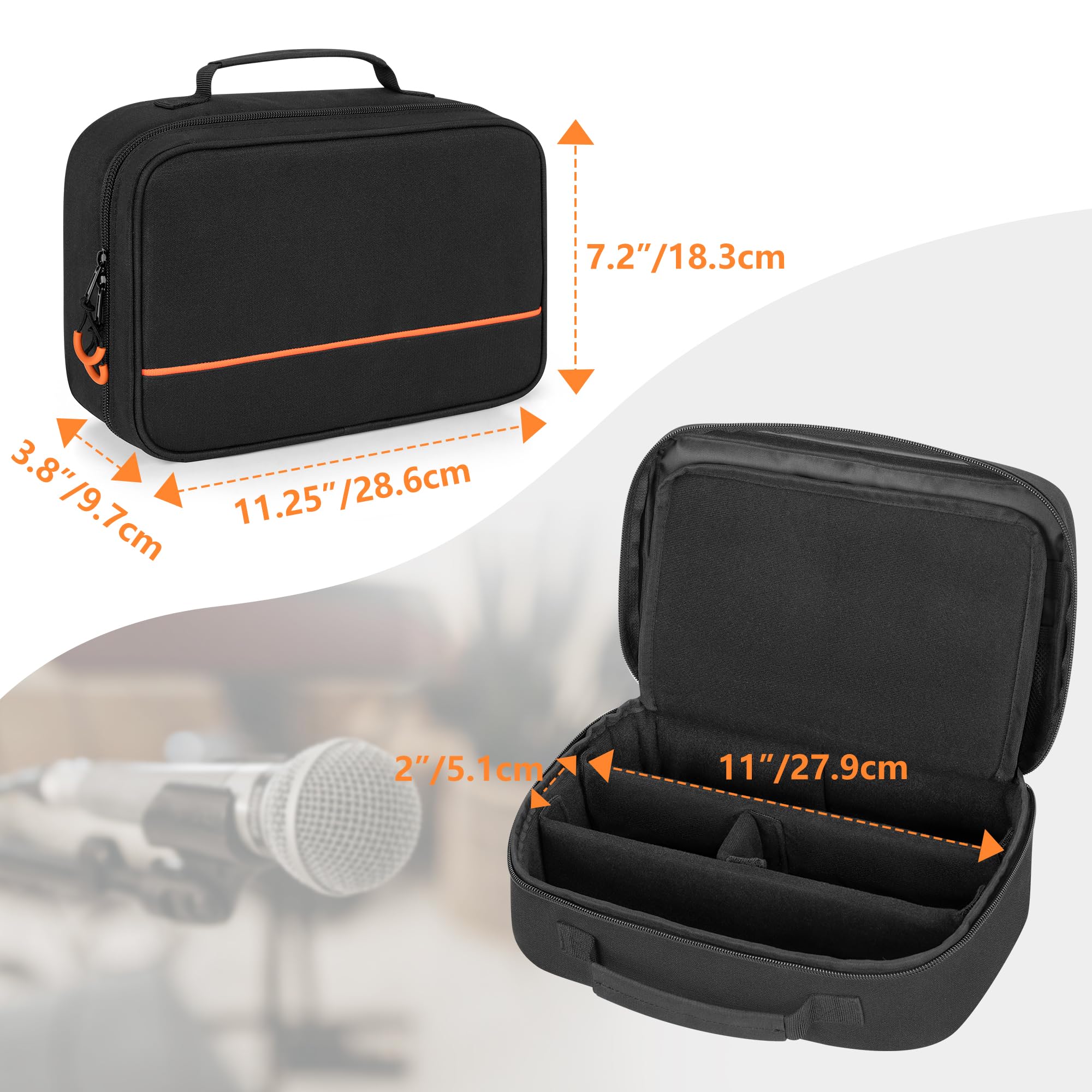 PGmoon 3 Slots Wireless Microphone Carrying Case