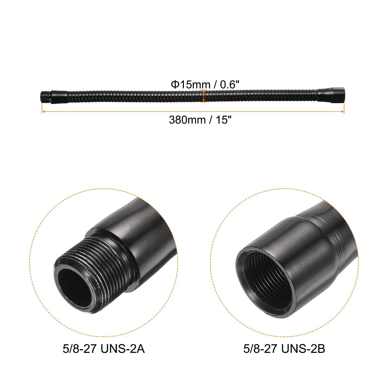 PATIKIL 15″ Microphone Gooseneck, 1Pcs 5/8″-27 Thread Metal Universal Hose Flexible Arm Gooseneck Tube Extension for Multifunction DIY, Black