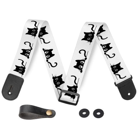 HSIAHOU Guitar Strap Electric Guitar Straps Personalized Rainbow Strap with Funny Cat Design, Polyester Cotton Material, Adjustable 90cm-155cm, One Size