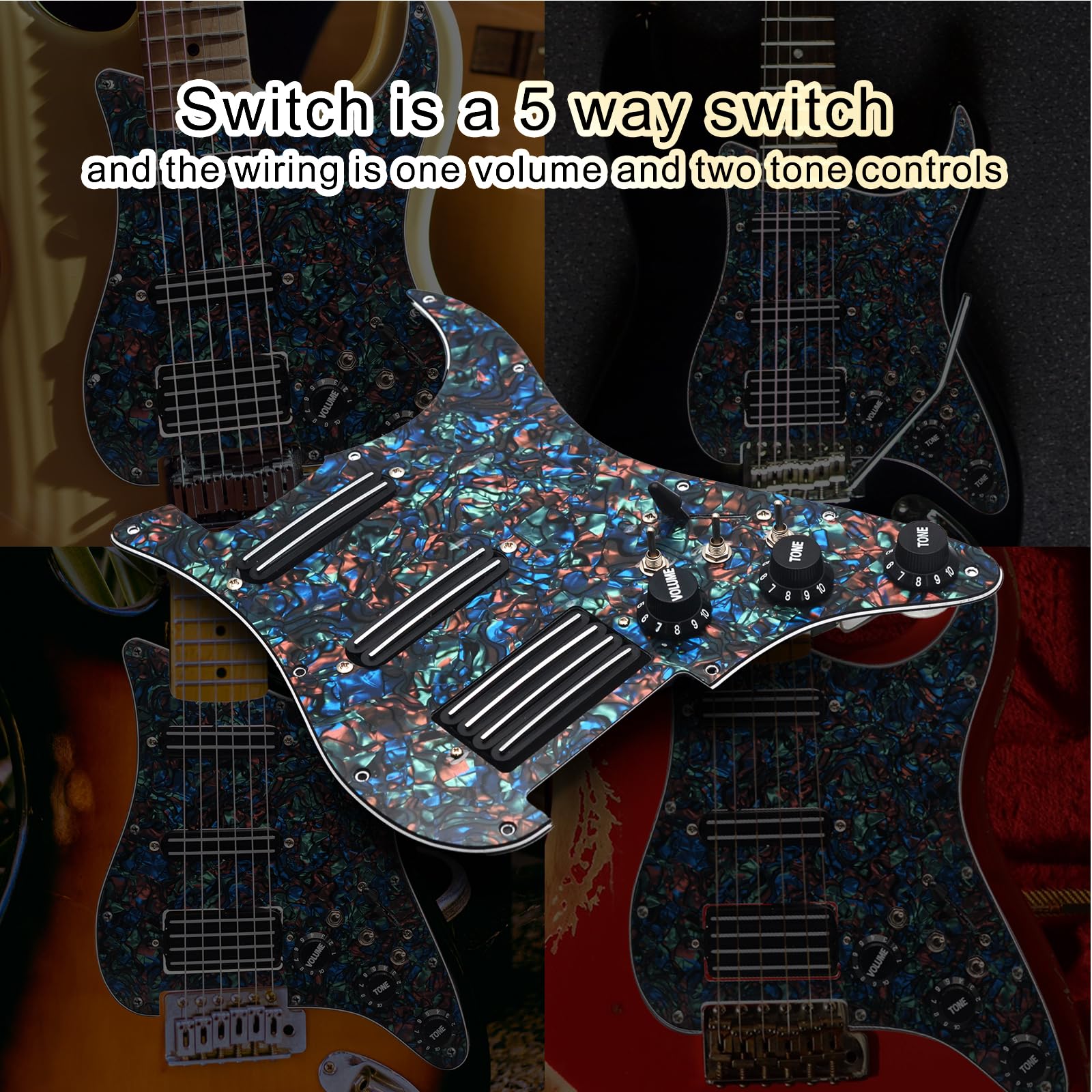 SSH-Coil Splitting Electric Guitar Pickguard Two Mini Humbucker + ONE 4 Coil Pickup High Output-(9K/9K/18K) Loaded Prewired Scratchplate (Abalone Pearl, SSH)