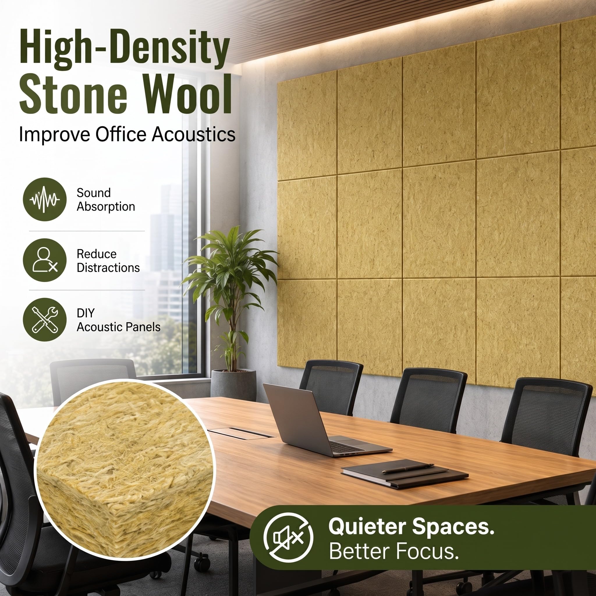 GlikCeil 4 Pcs Mineral Wool Insulation Board, 48″X 24″ X 1″, Acoustic