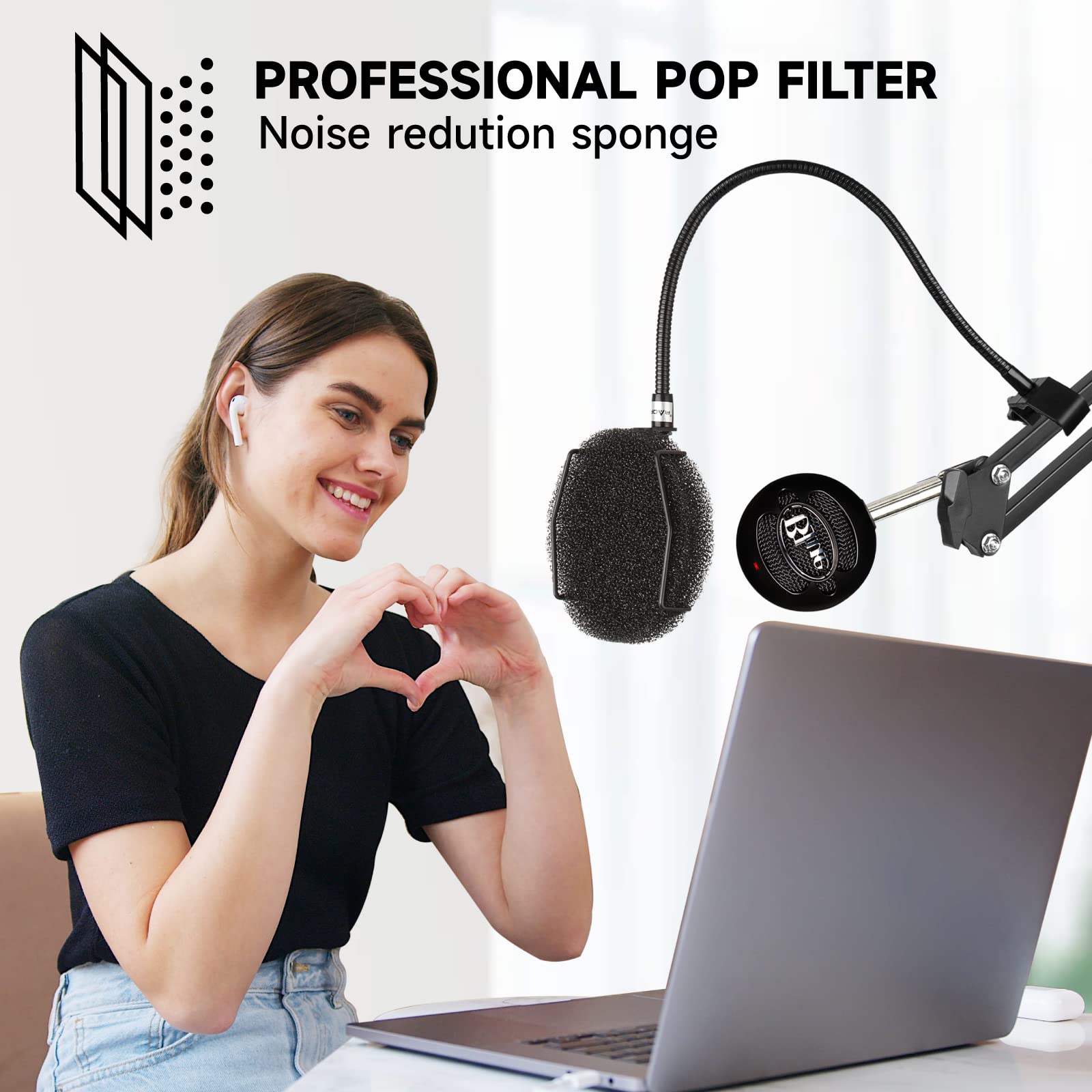 PROAR Pop Filter for Microphone with Multi-Layer Screen, Flexible Gooseneck