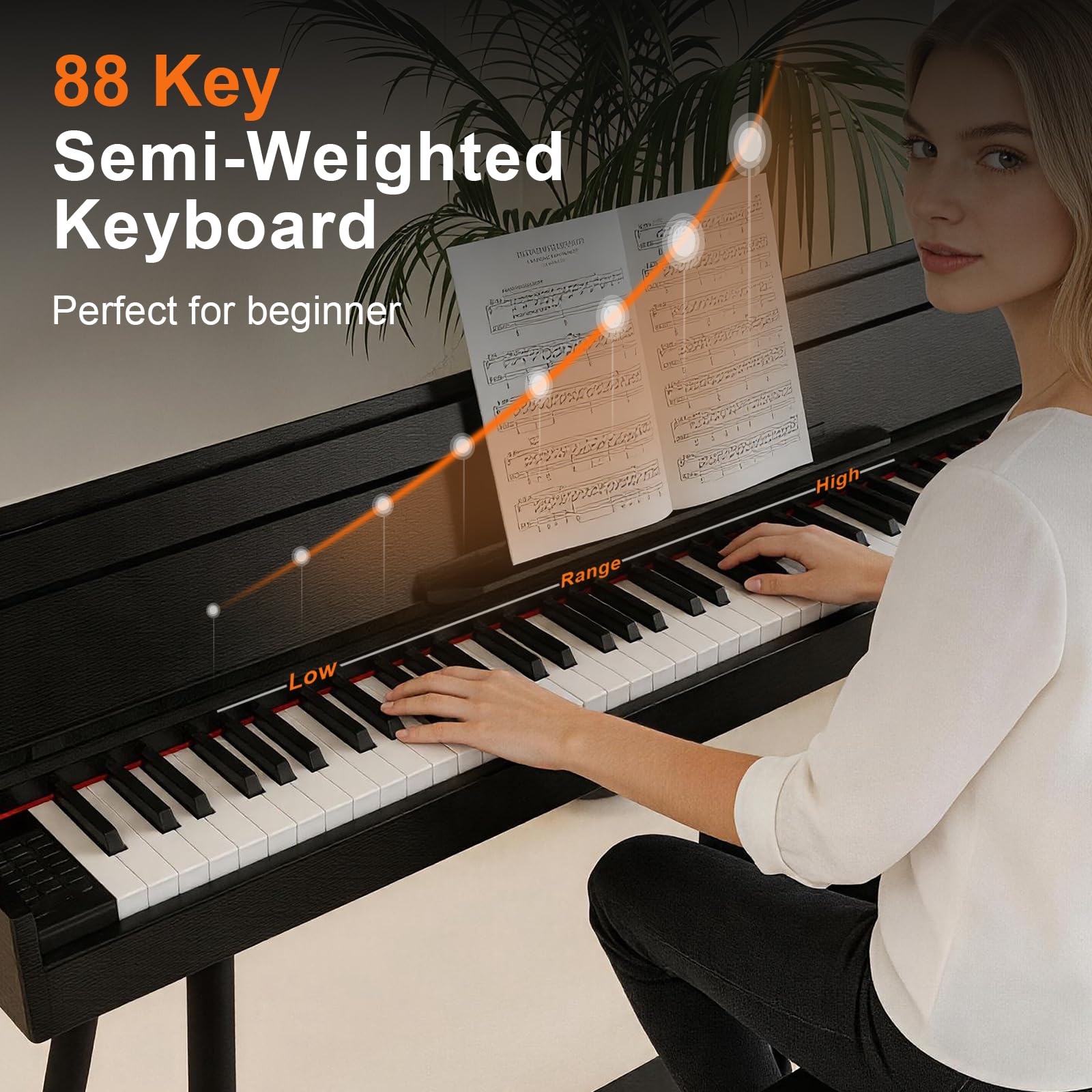 ZHRUNS 88 Key Full-Weighted Digital Piano – Wooden Upright Electric Keyboard with Progressive Hammer Action, 3-Pedal Unit, Stand & Headphone Jack for Beginner Adults (Black)