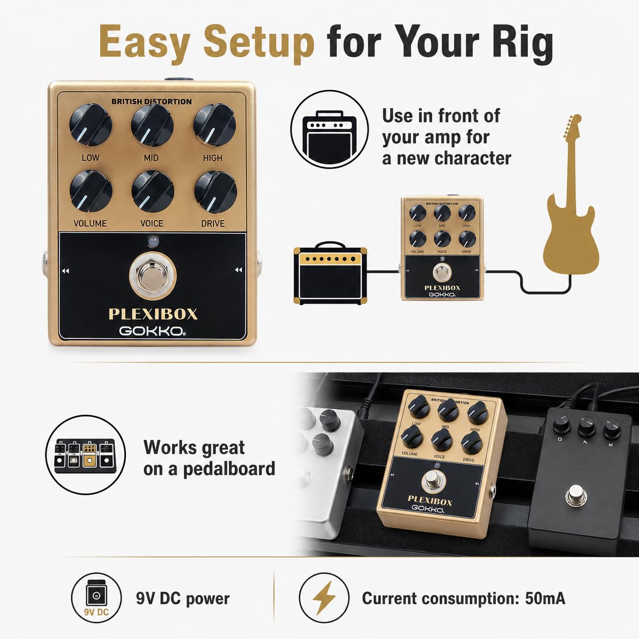 GOKKO GK-36 PLEXIBOX British Amp Simulator Overdrive Pedal