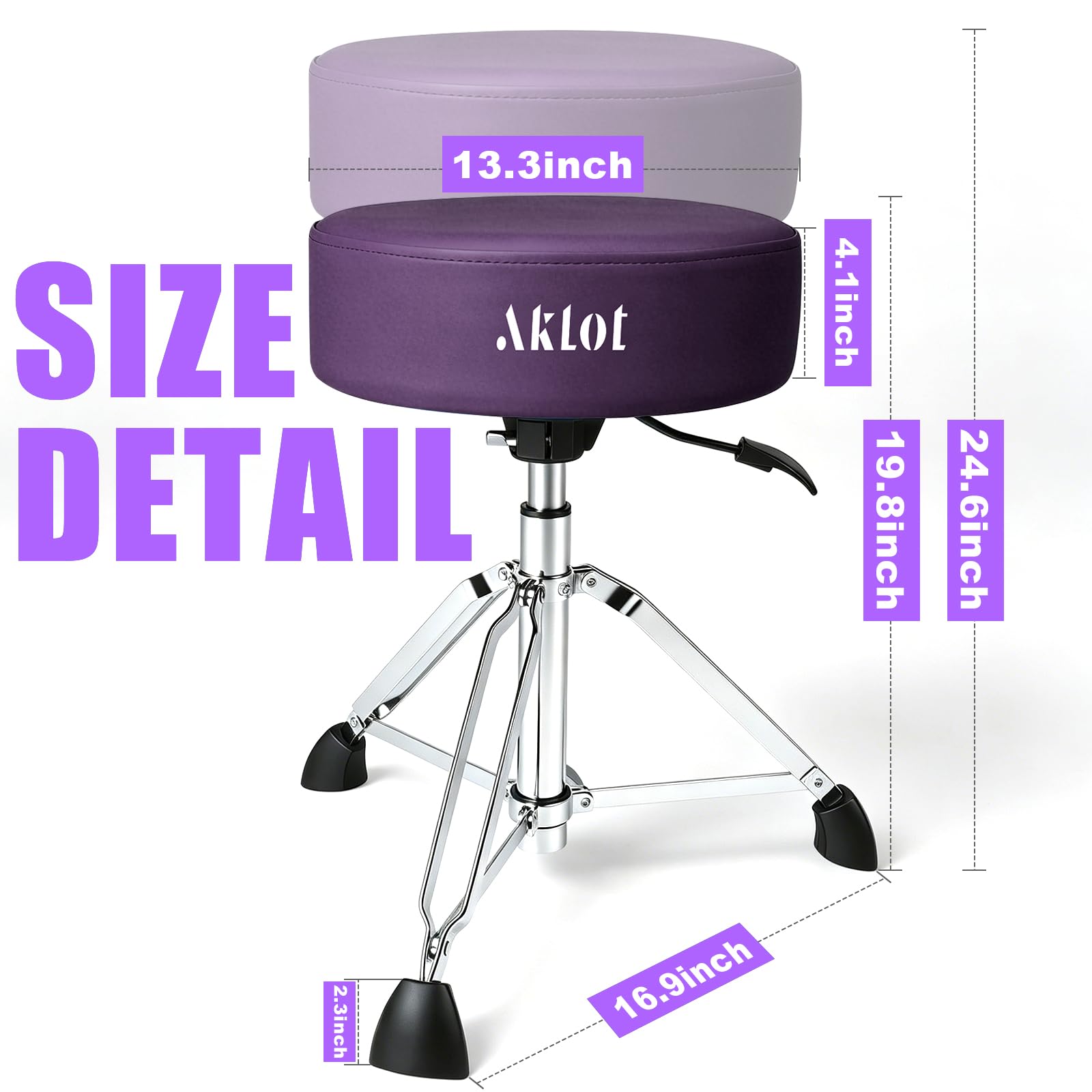 AKLOT Drum Throne, Hydraulic Round Drum Stool, 4.1in Memory Foam Seat, Adjustable Heavy Duty Chair 440 lbs Capacity for Adult Drummer Drum Set Practice, Recording and Live Performance Purple