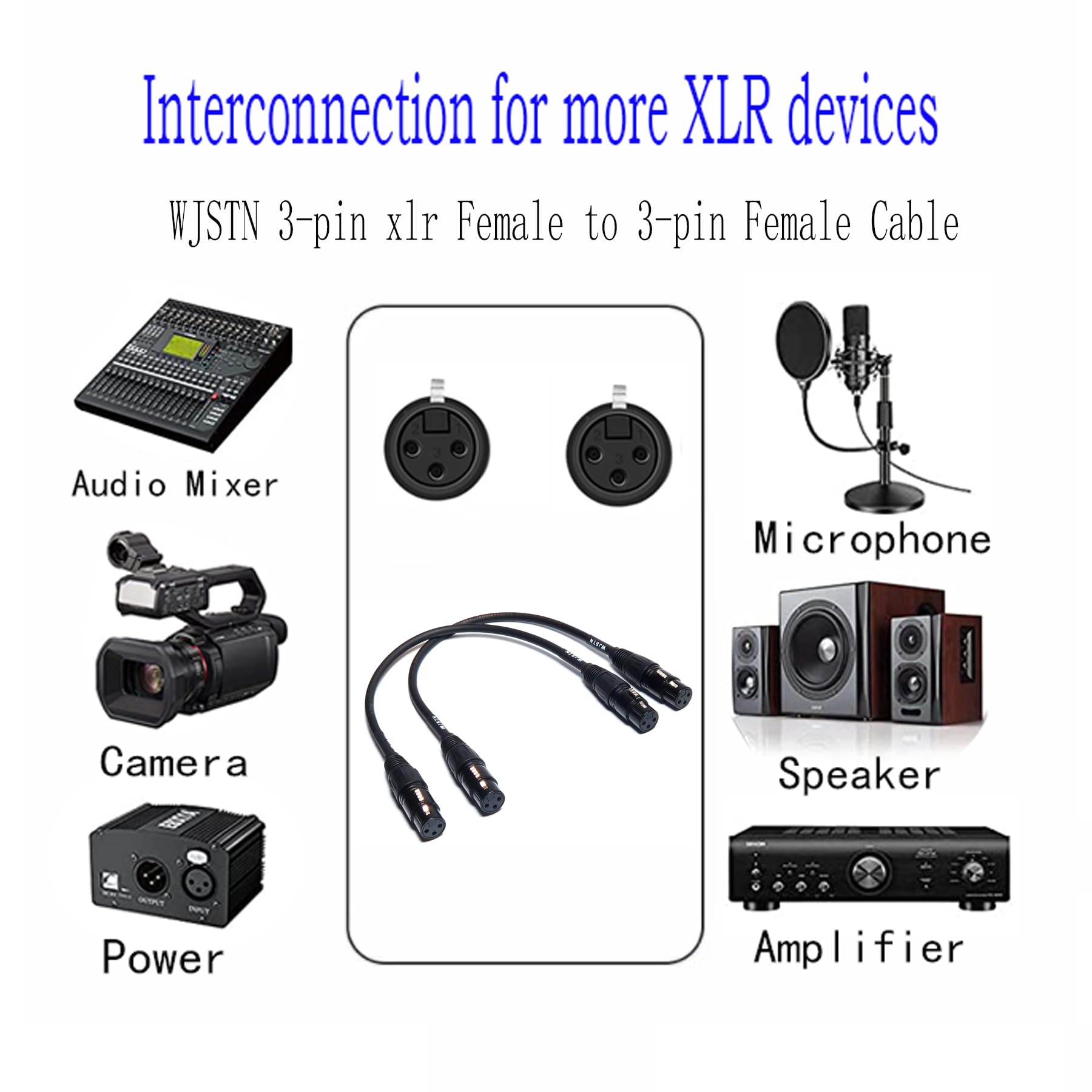 WJSTN Suanqi Microphone Cable XLR to XLR Cables, 3-Pin XLR Female to Female mic Cable DMX Cable Patch Cords with Oxygen-Free Copper (2FT), Black.