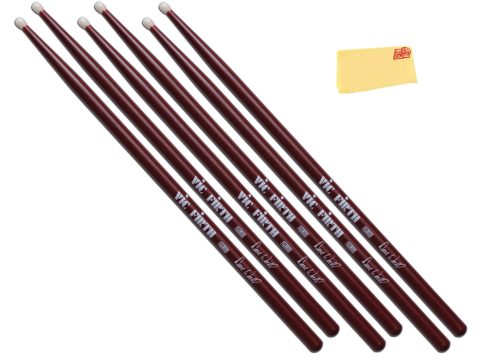 Vic Firth Signature Series Dave Weckl Nylon Tip Drumsticks – 3‑Pack Bundle with Austin Bazaar Polishing Cloth