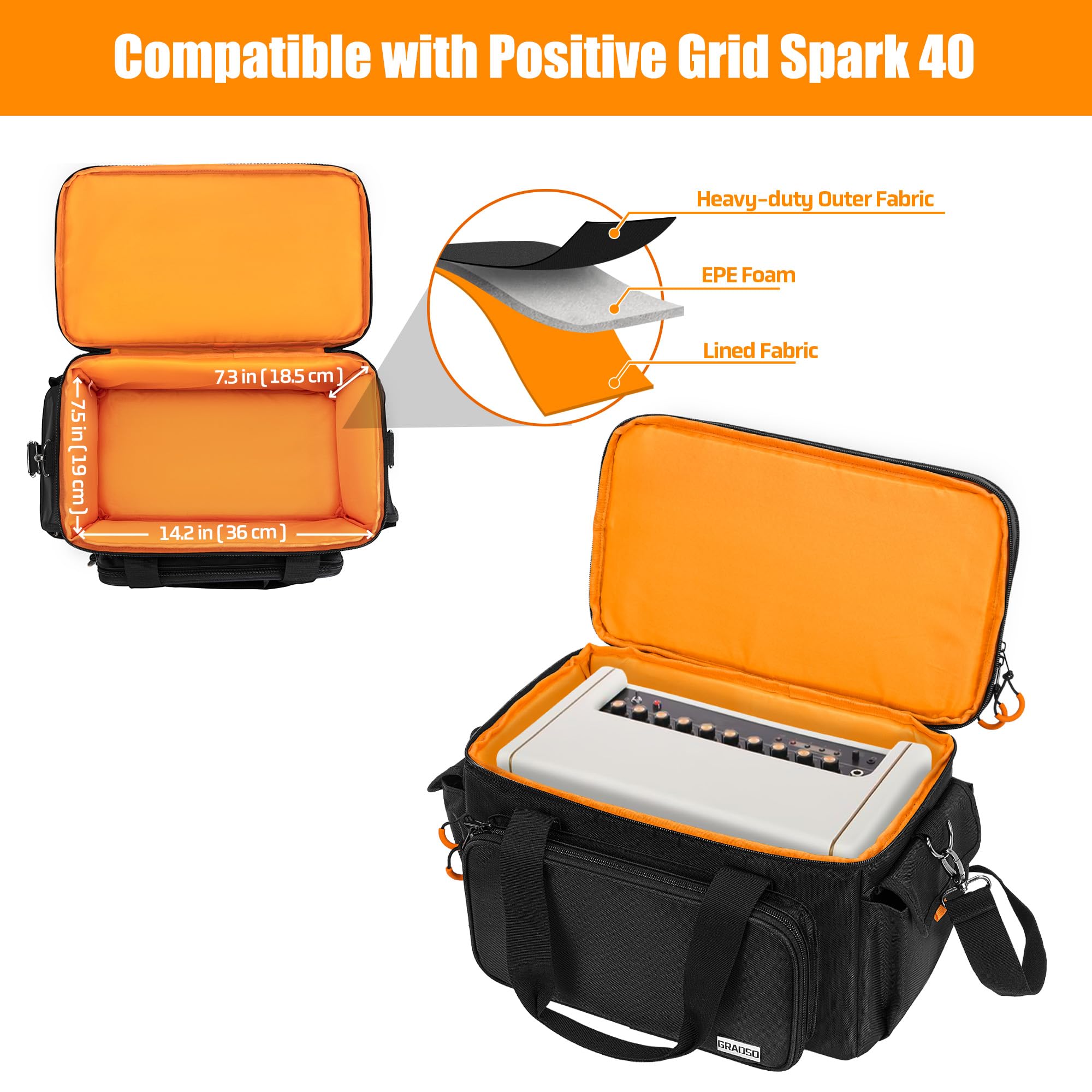 Carry Bag Compatible with Positive Grid Spark 40 Amp, Music Gear Case Black