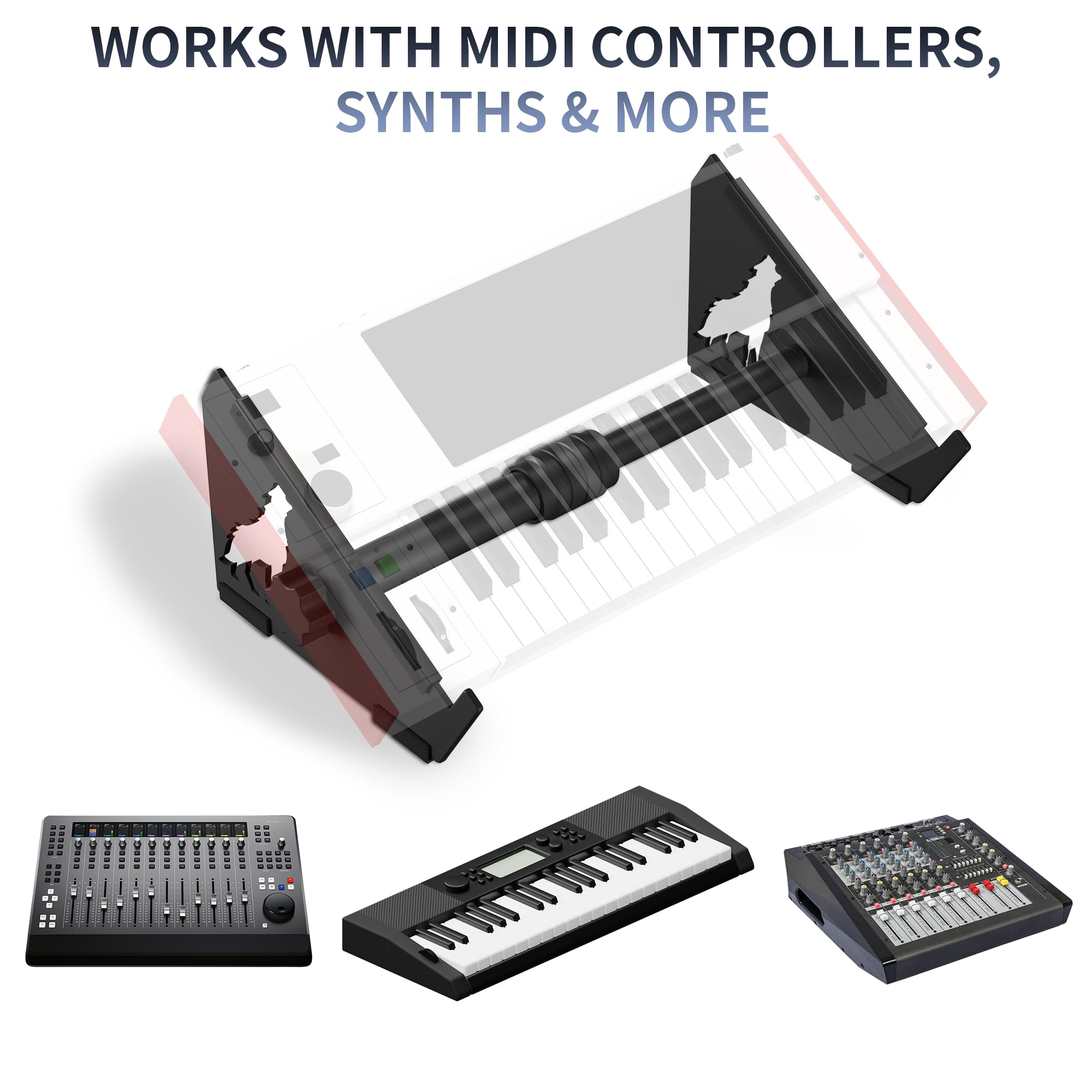 MAOTUWEILAI Adjustable Desktop Stand for MIDI Controllers, Synthesizers, Samplers & Audio Interfaces, 6.6″–10.6″ Width, 30° Angled Desktop Gear Stand with Non-Slip Pads & Front Stop