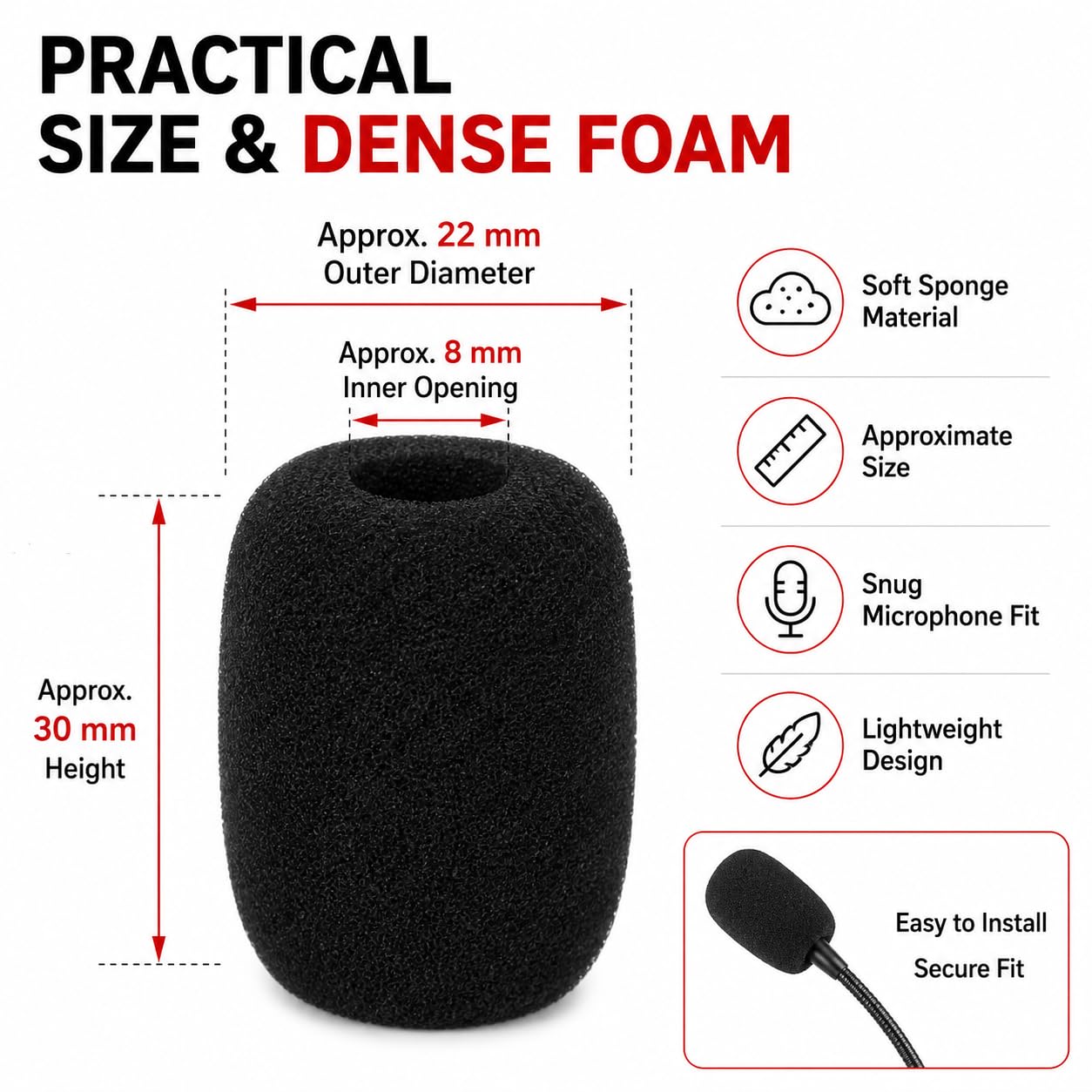 5-Pack Professional Foam Windshield for Shure CVG18-B/C – Studio-Grade Microphone Filter for Gooseneck Condenser Mics, Black Sponge Noise Reduction Covers