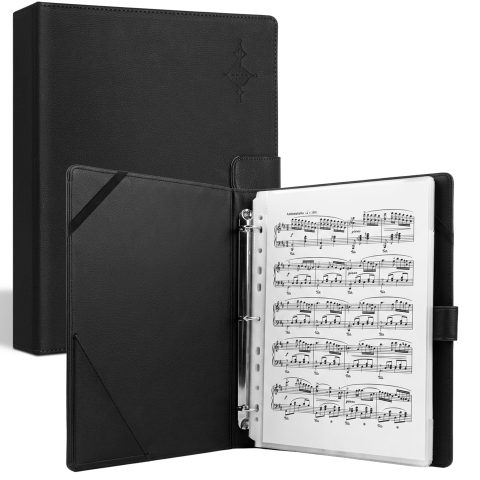 Rockhouse Black Sheet Music Folder Writable 3 Ring Binder with 30 Sleeves