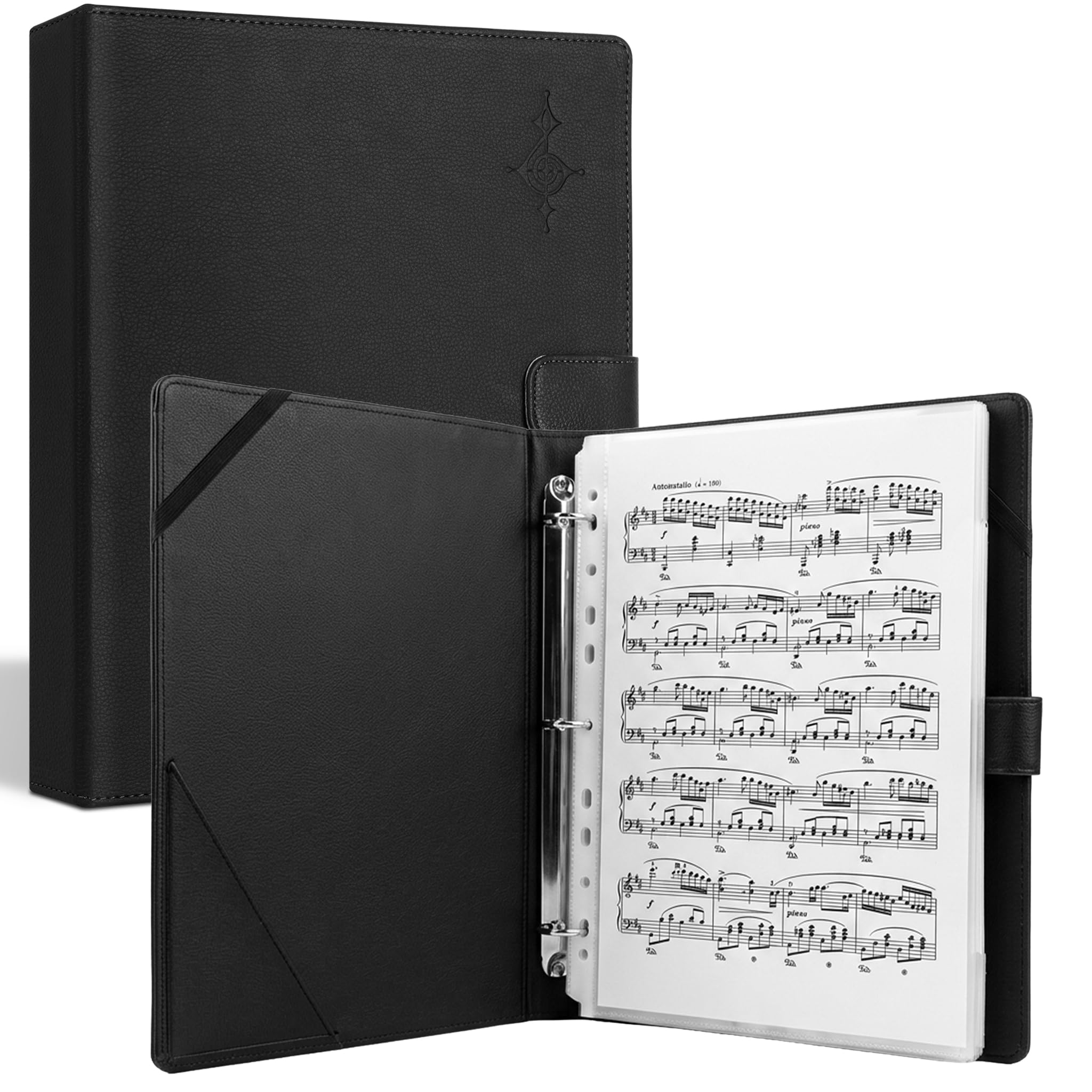 Rockhouse Black Sheet Music Folder Writable 3 Ring Binder with 30 Sleeves