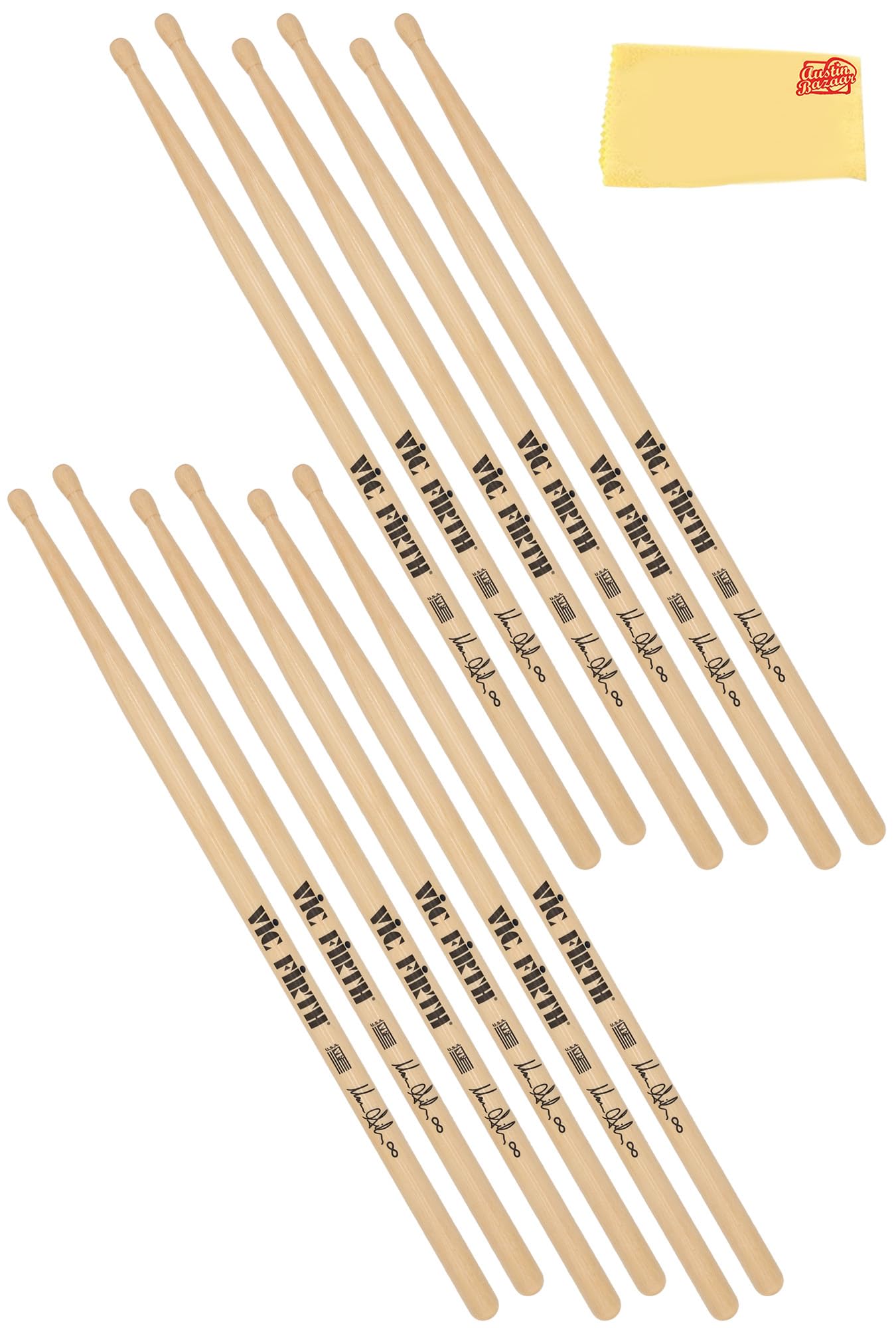 Vic Firth Signature Series Marcus Gilmore Drumsticks – 6-Pack Bundle with Austin Bazaar Polishing Cloth