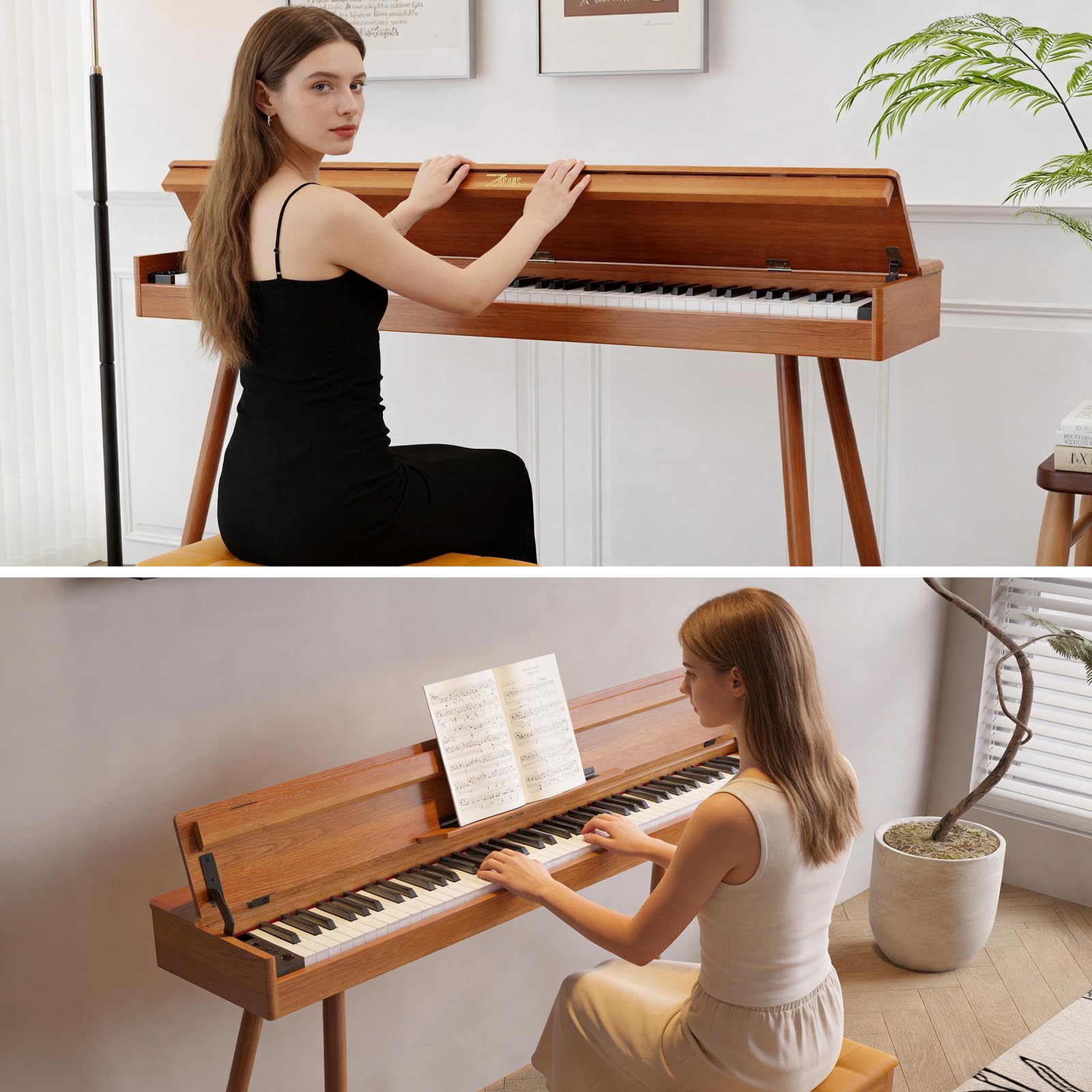 ZHRUNS 88 Key Full-Weighted Digital Piano – Wooden Upright Electric Keyboard with Progressive Hammer Action, 3-Pedal Unit, Stand & Headphone Jack for Beginner Adults (Brown)