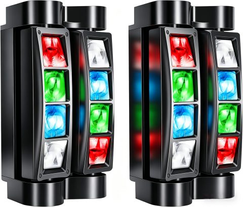 JCYW FLODY 8x10W Spider Moving Head DJ Light, RGBW LED Stage Light 2 Packs