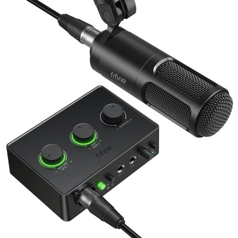 FIFINE Podcast Equipment Bundle Set, Music Recording Kit with Studio Dynamic Microphone and USB Audio Mixer with XLR Mic Input, Headphone Monitoring, Volume Knob for Vocal/Voice Over-AmpliTank KS6