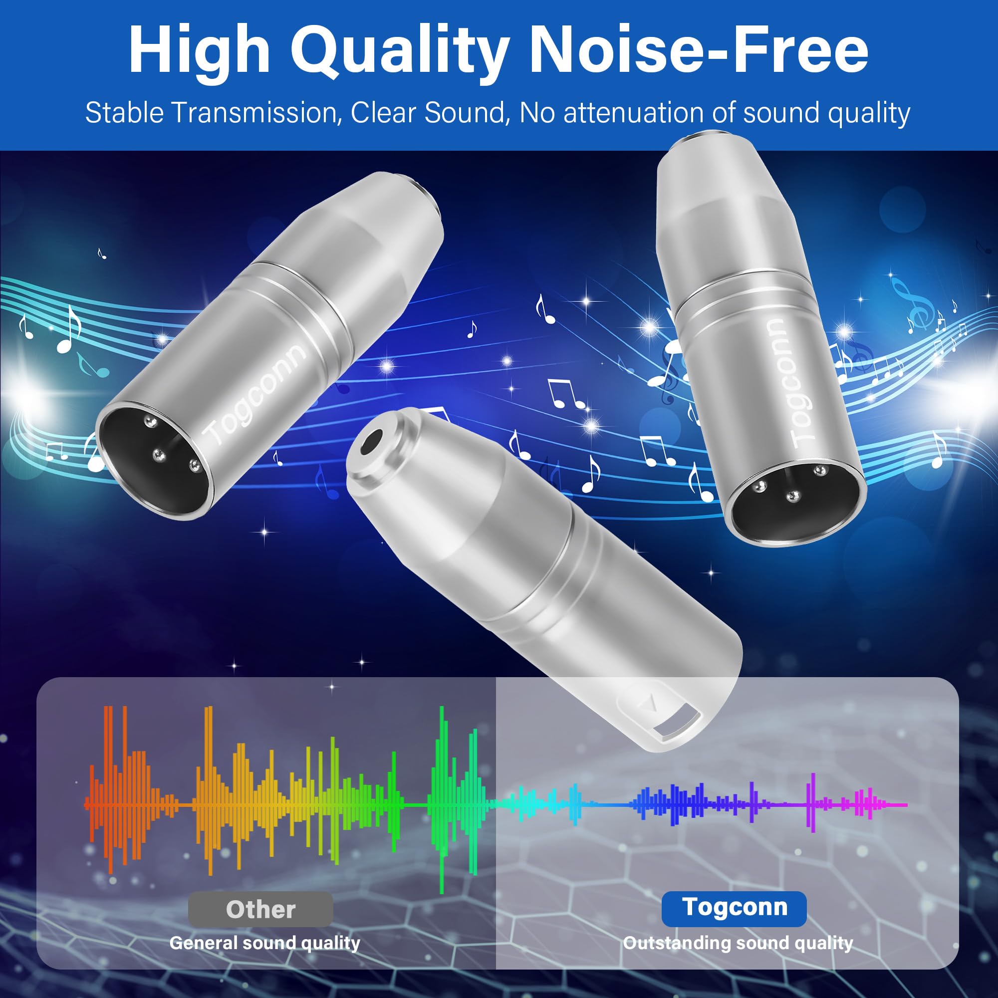 Togconn XLR to 1/8″ Adapter 2 Pack,3-Pin XLR Male to 3.5mm (1/8 inch) Female Stereo TRS Mini-Jack Microphone Audio Extension Connector Converter for Camcorders, Recorders, Mixers