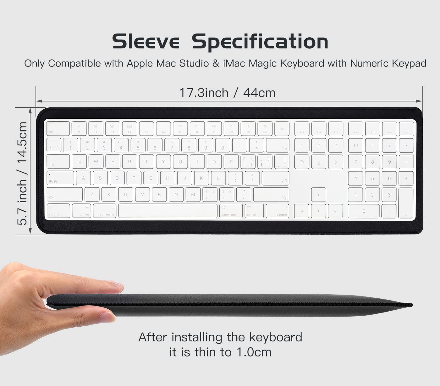 CaseBuy PU Leather Keyboard Sleeve Cover Case for 2024 Apple Magic Keyboard with USB-C & 24″ iMac Magic M1 M3 M4 Chip A2520 A1843 & 2022 Mac Studio with Numeric Keypad Accessories Bag Pouch – Black