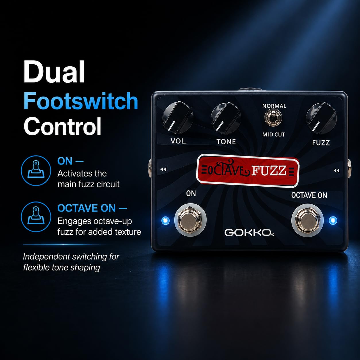 GOKKO GK-31 Octave Fuzz Guitar Effects Pedal with Mid Cut