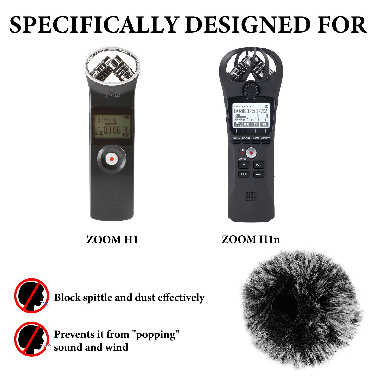 Geekria for Creators Furry Windscreen Compatible with Zoom H1, H1n Handy Recorder, Mic DeadCat Wind Cover Muff, Fluff Cover Windshield, Portable Digital Recorder (Grey / 2 Pack)